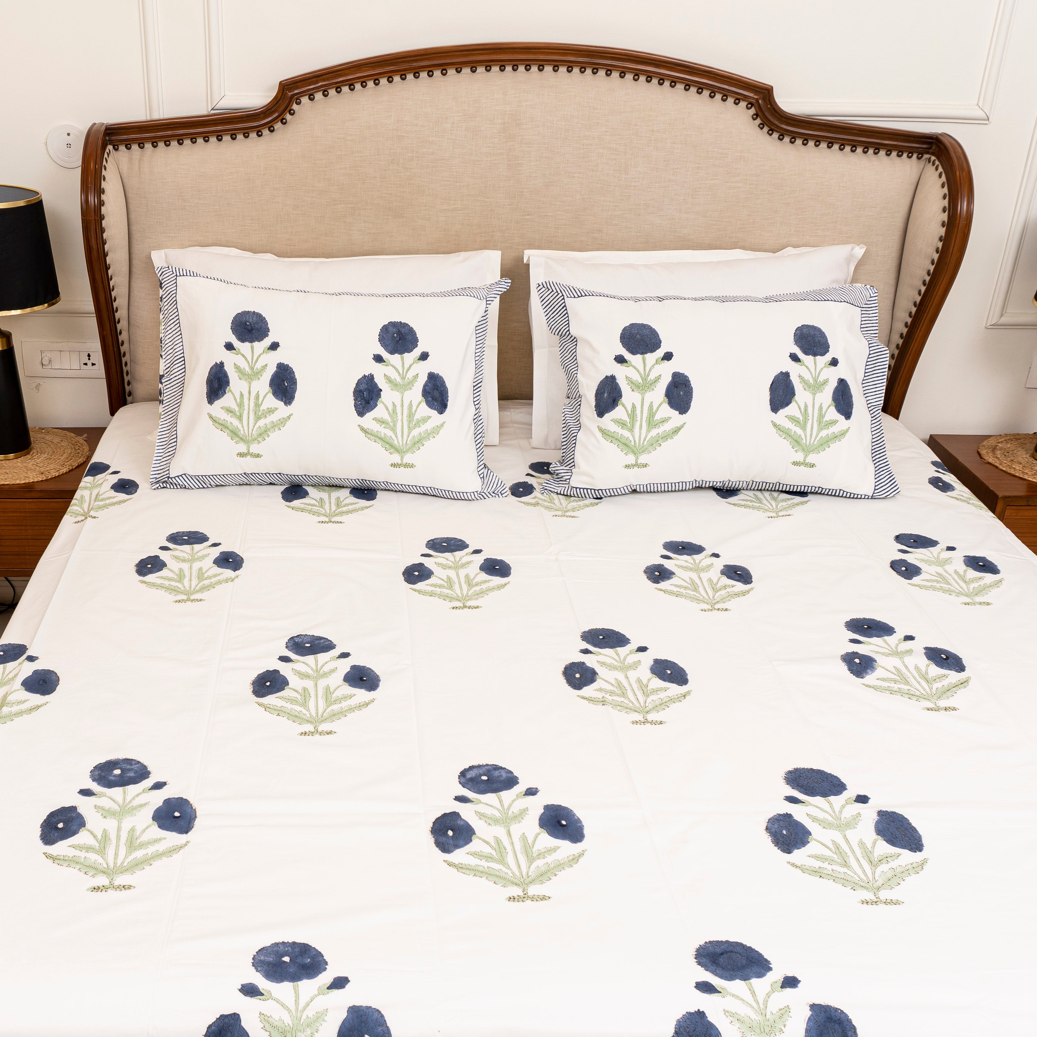 Blue Poppies Bedsheet with two Pillow Covers