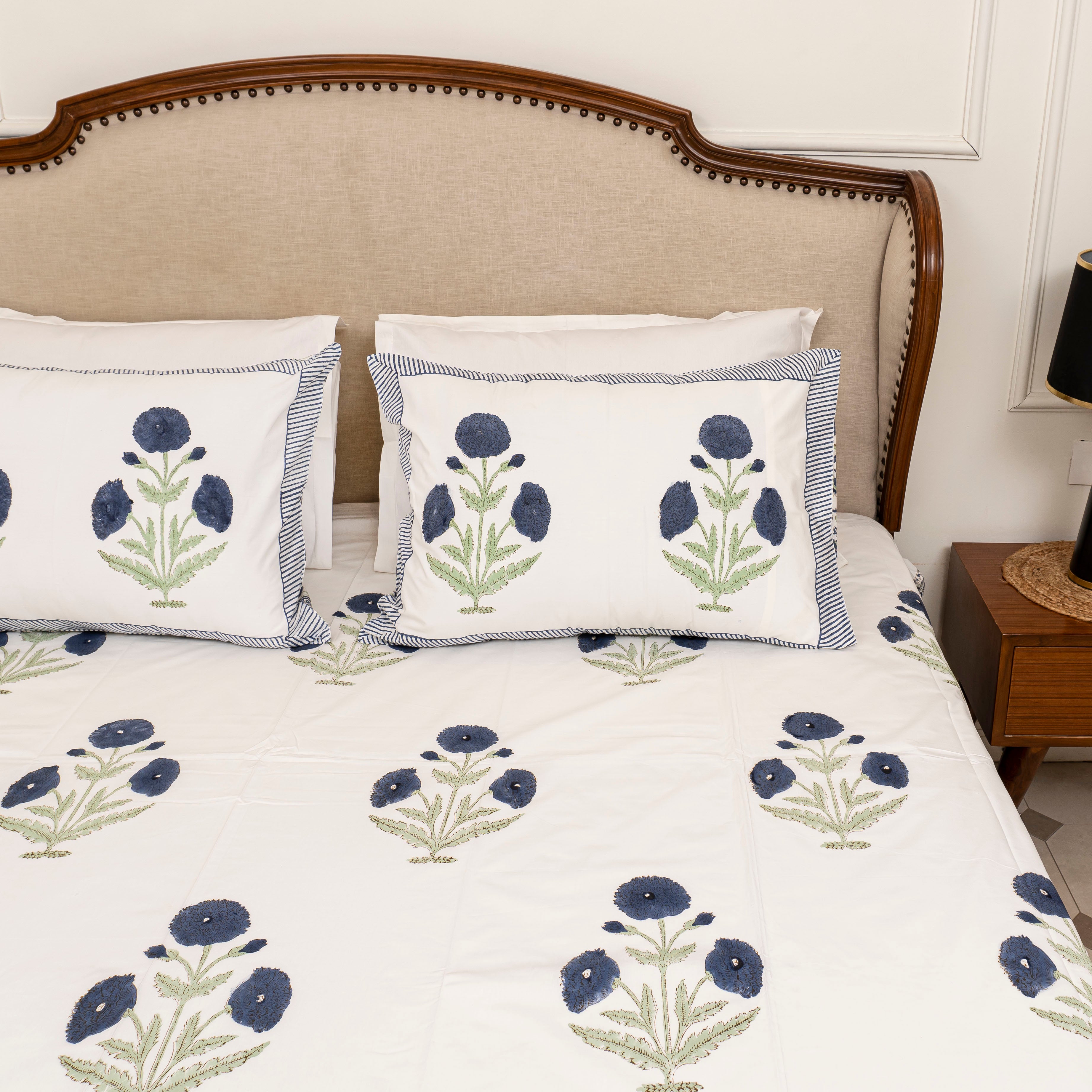 Blue Poppies Bedsheet with two Pillow Covers