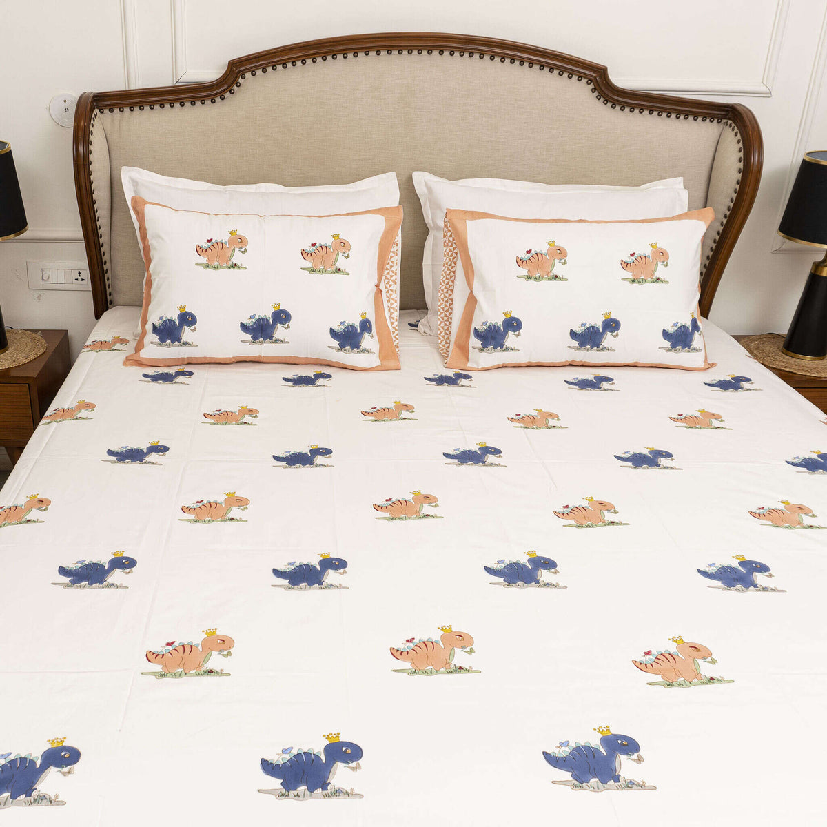 Dino World Bedsheet with two Pillow Covers for Kids/Teens