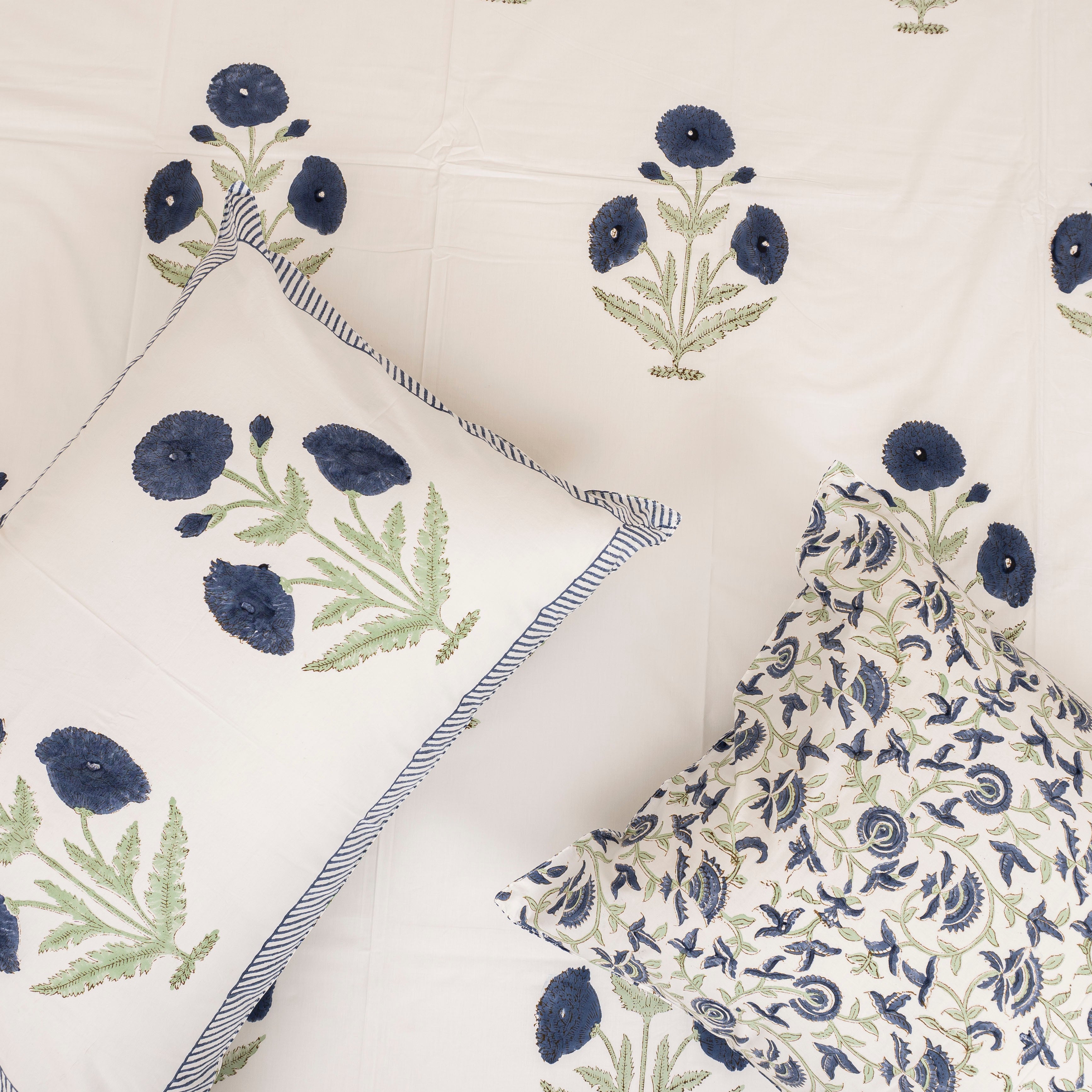 Blue Poppies Bedsheet with two Pillow Covers