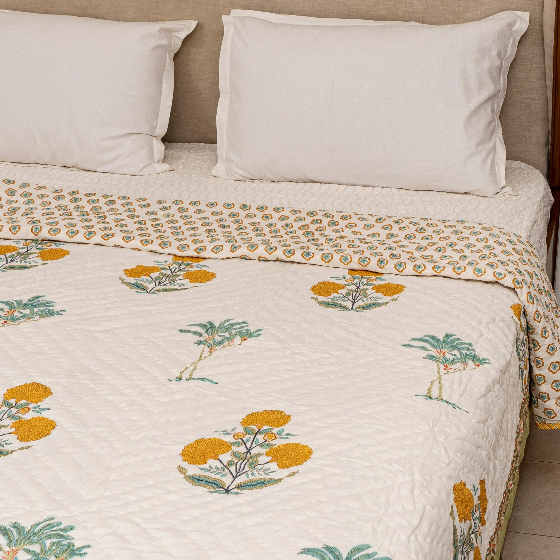 Marigold Poppies Reversible Quilt (Jaipuri Rajai)