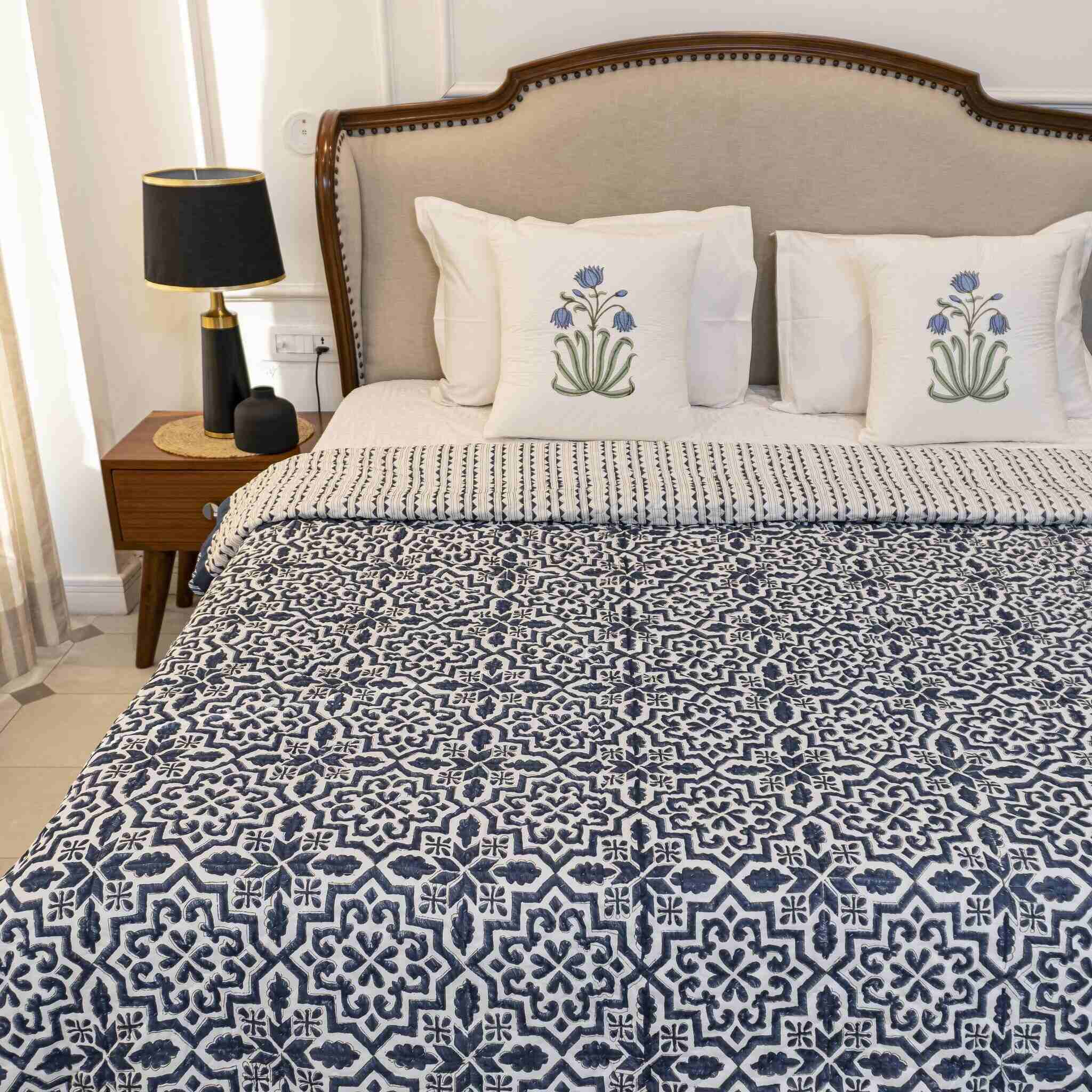 Deep Blue Reversible Quilt (Jaipuri Rajai)