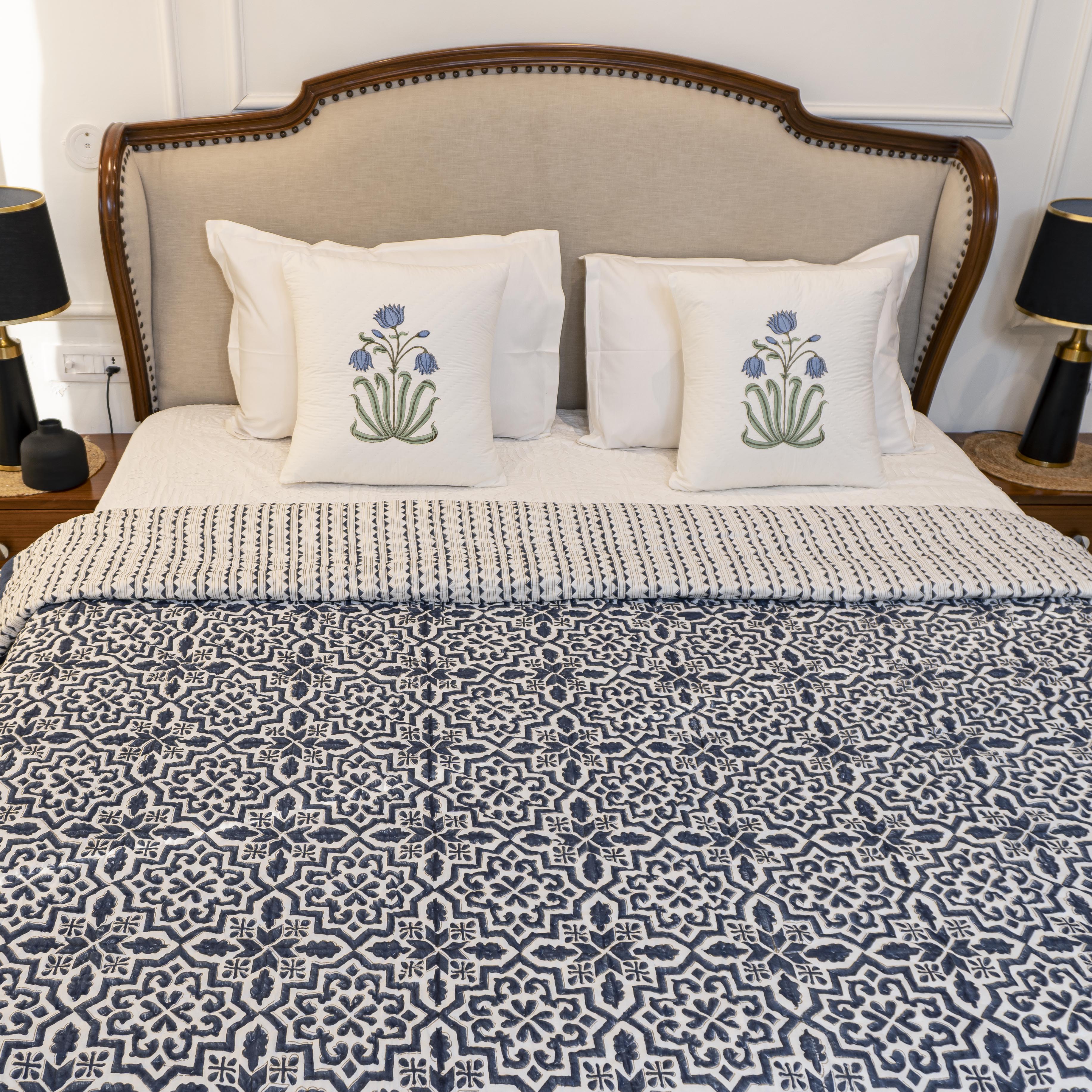 Deep Blue Reversible Quilt (Jaipuri Rajai)