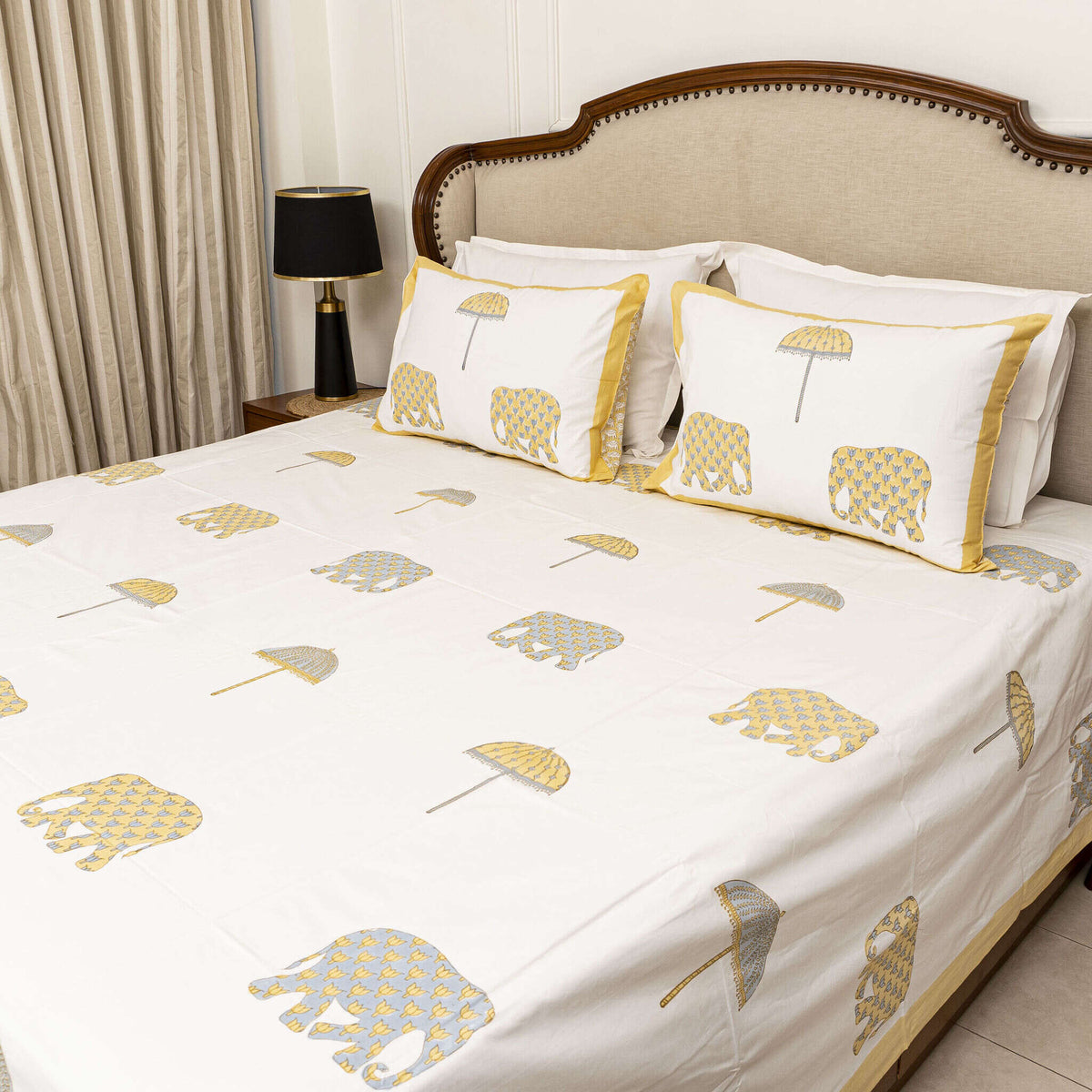 Gaja Yellow Bedsheet with two Pillow Covers