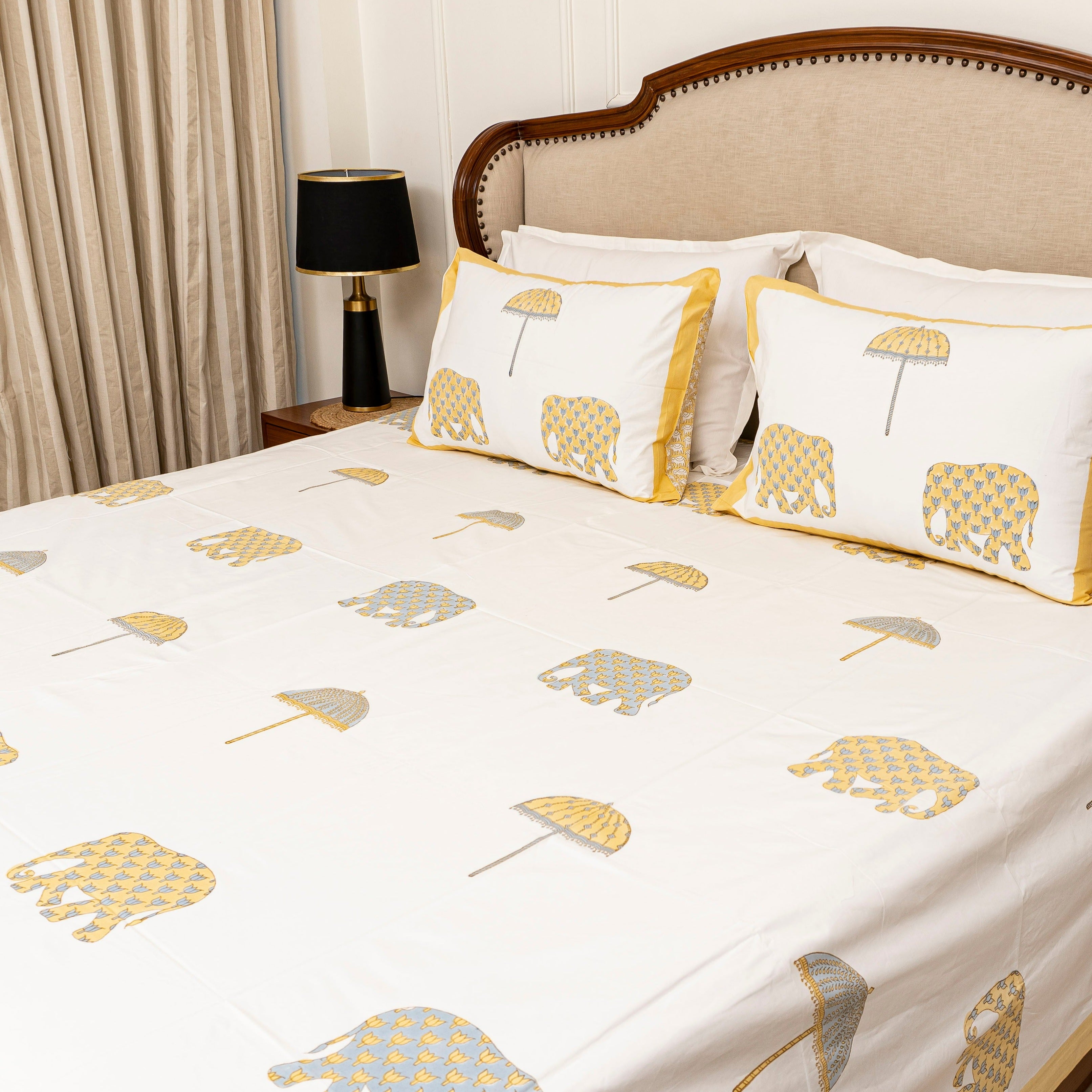 Gaja Yellow Bedsheet with two Pillow Covers