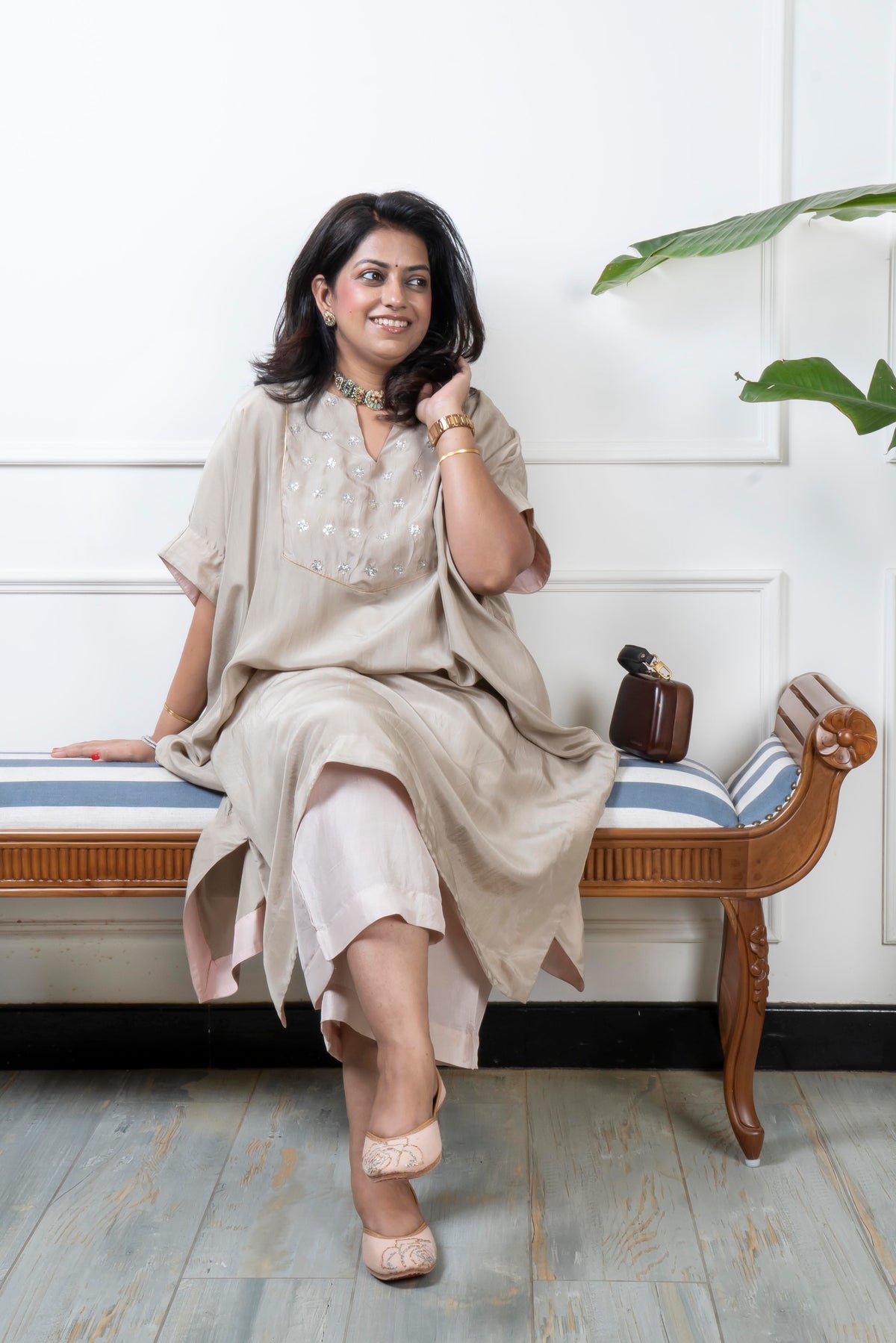 PARV - Shubhra Pure Silk Embroidered Kurta set (Loose Fit / One Size)