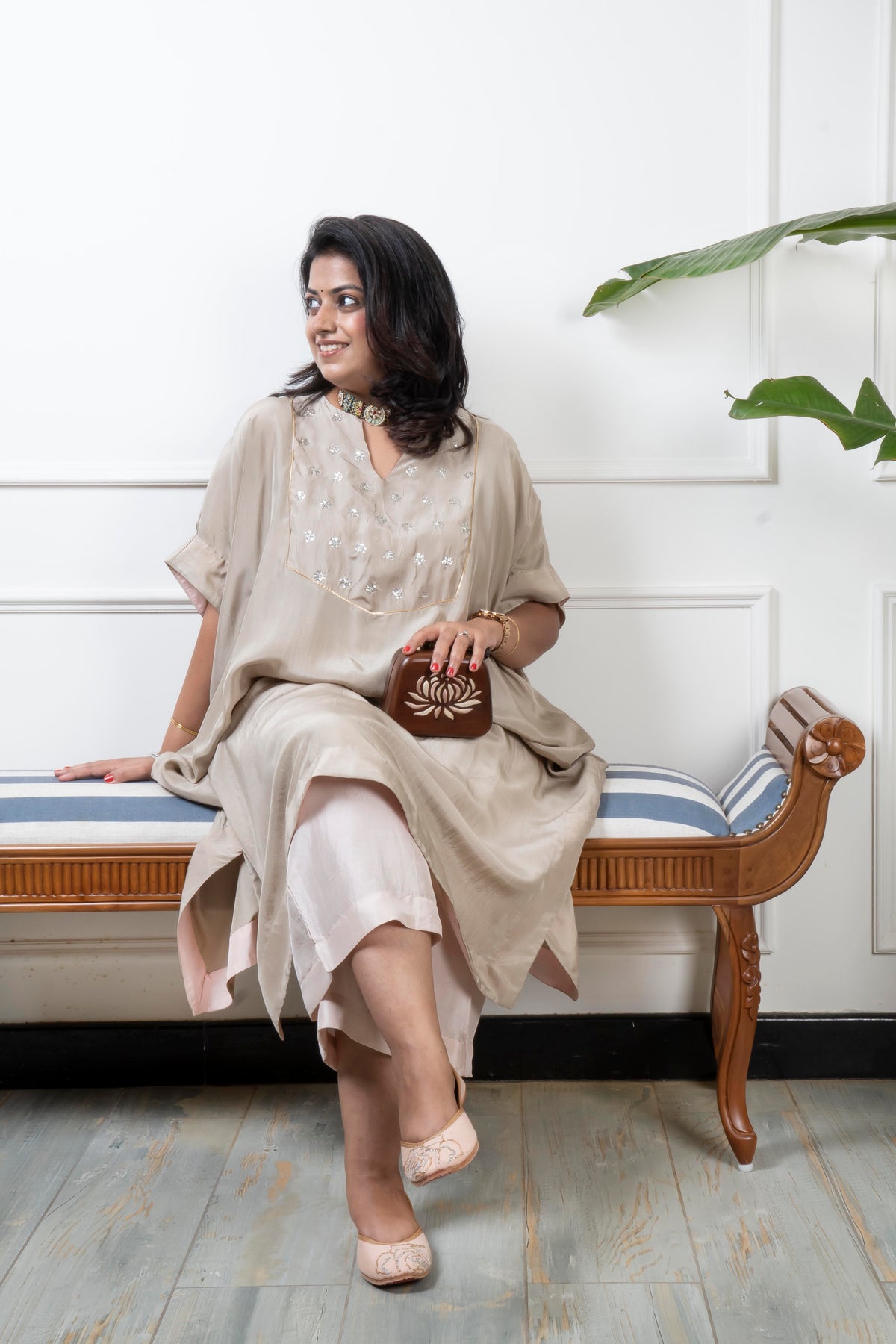 PARV - Shubhra Pure Silk Embroidered Kurta set (Loose Fit / One Size)