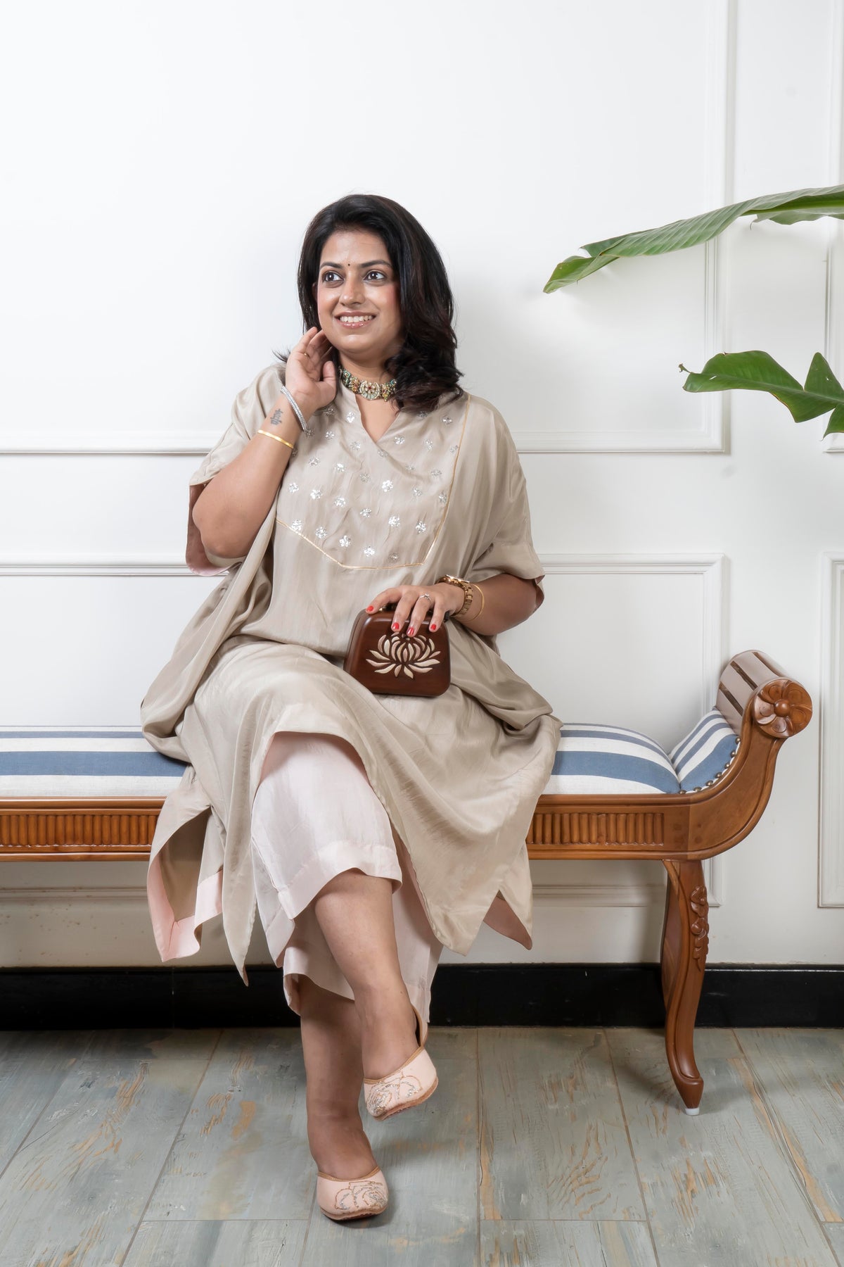 PARV - Shubhra Pure Silk Embroidered Kurta set (Loose Fit / One Size)