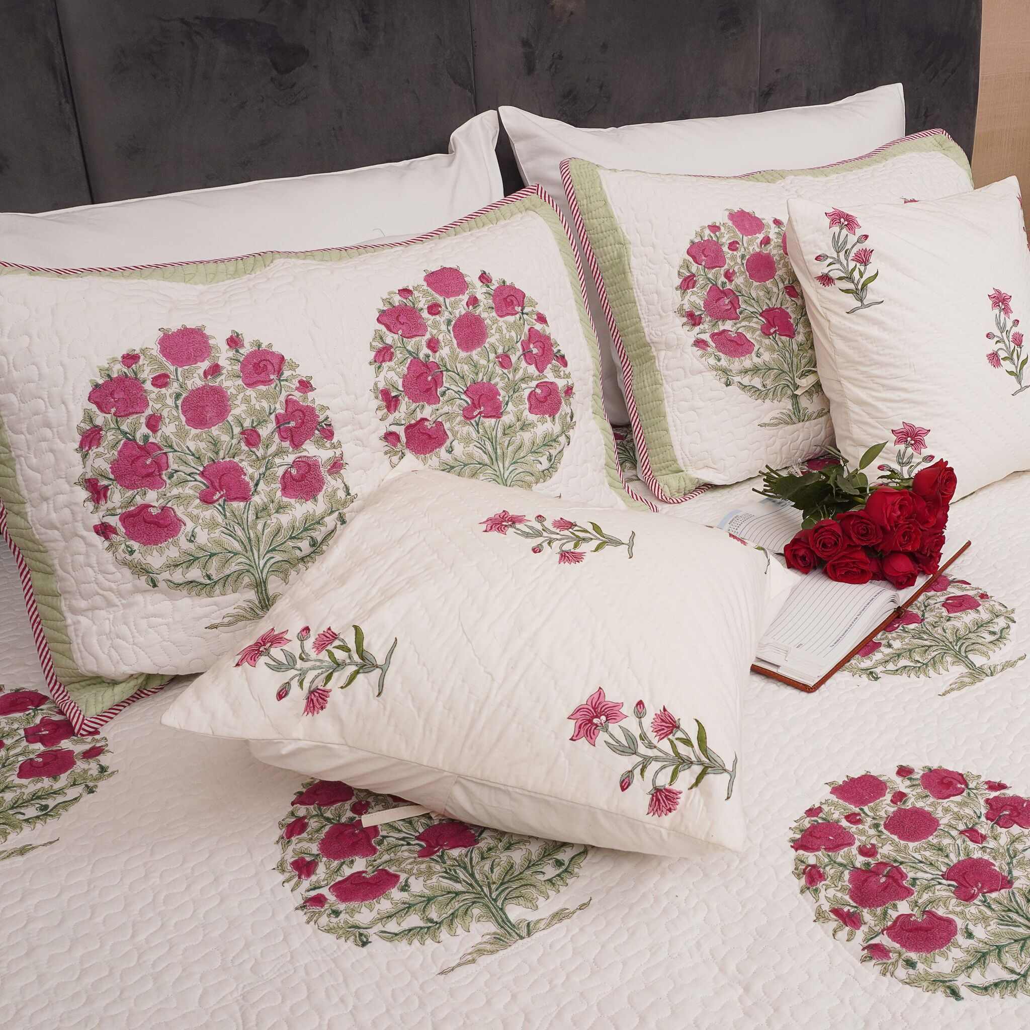 Camellia Japonica Reversible Quilted Bed Cover