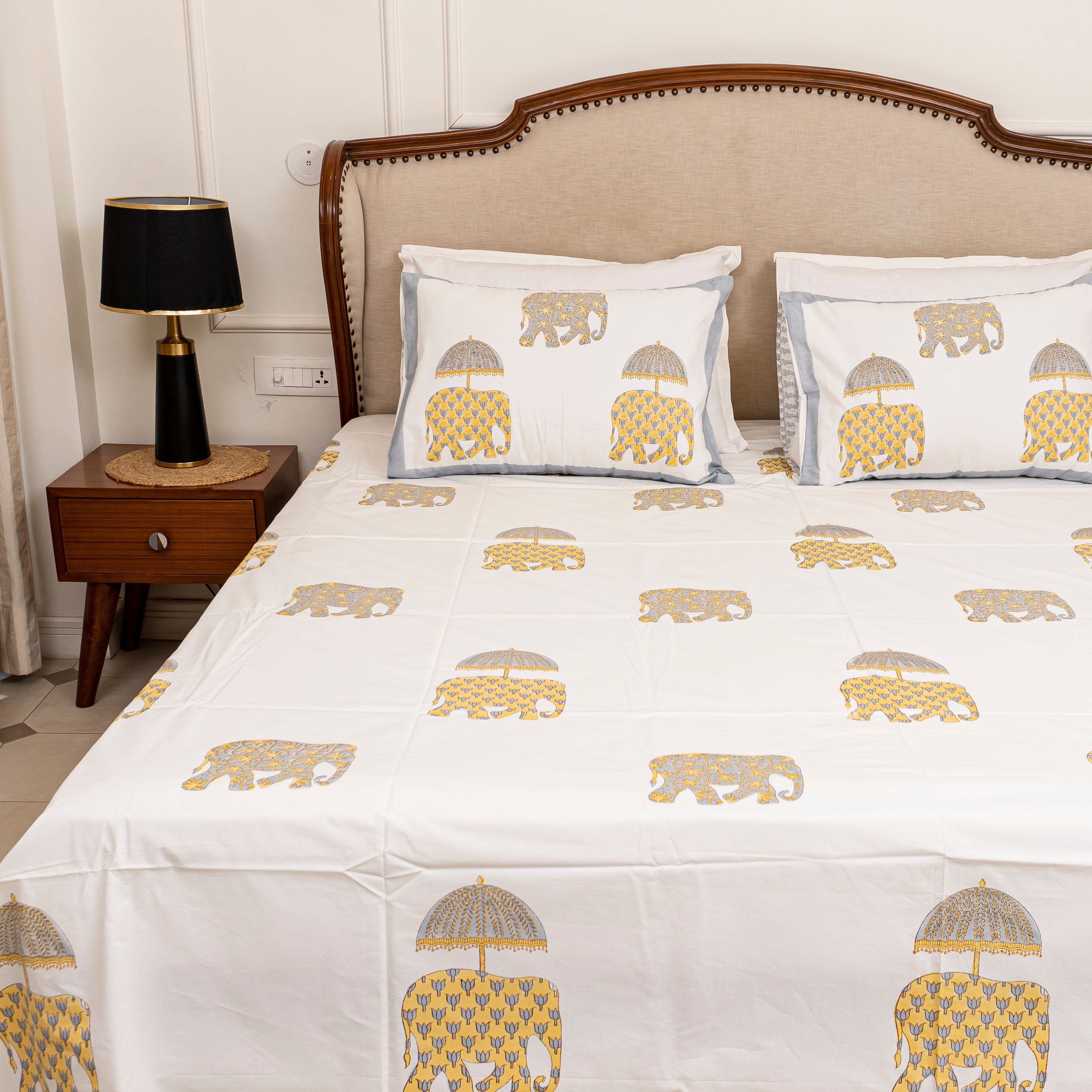 Gaja Yellow Bedsheet with two Pillow Covers