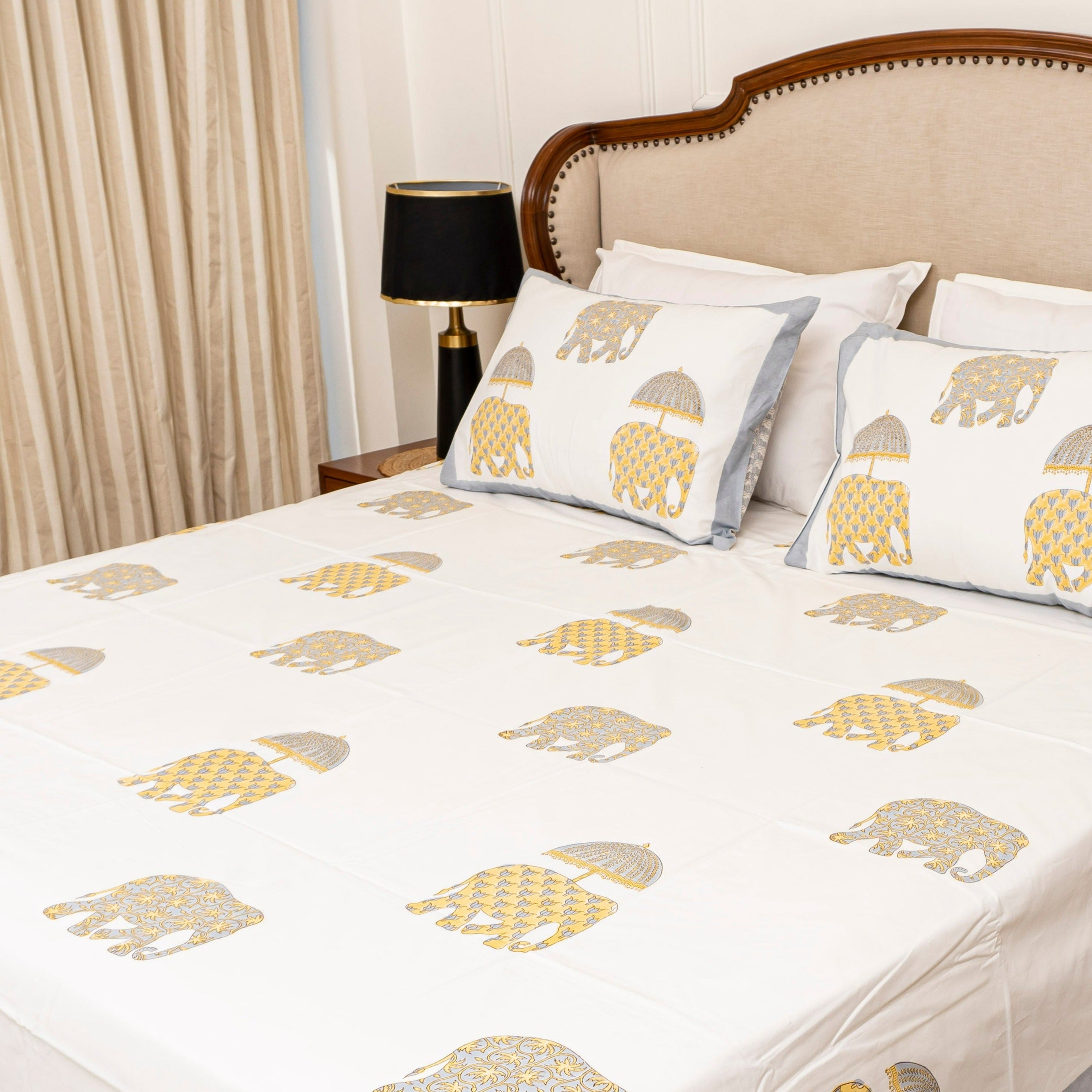 Gaja Yellow Bedsheet with two Pillow Covers