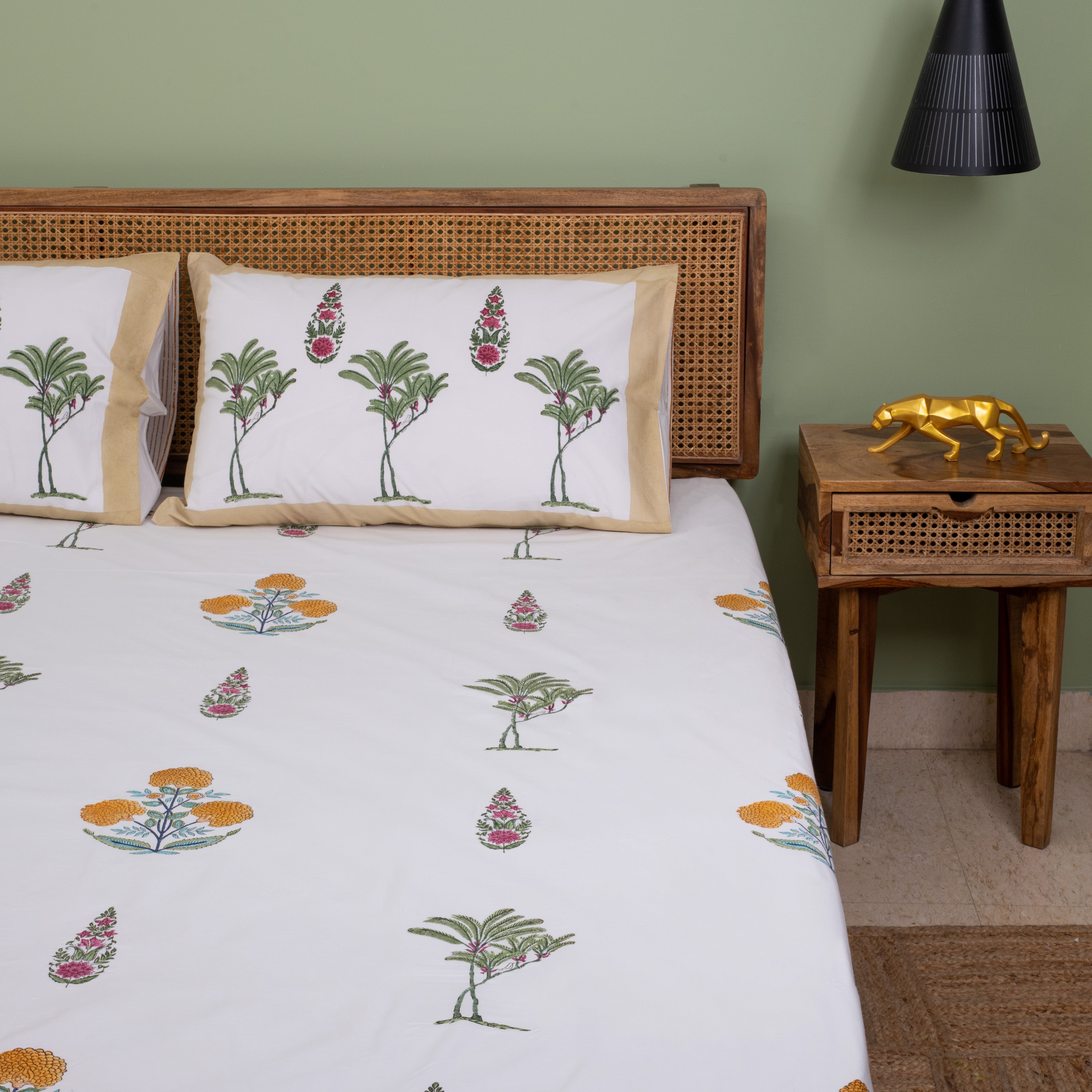 Marigold Poppies Bedsheet with two Pillow Covers