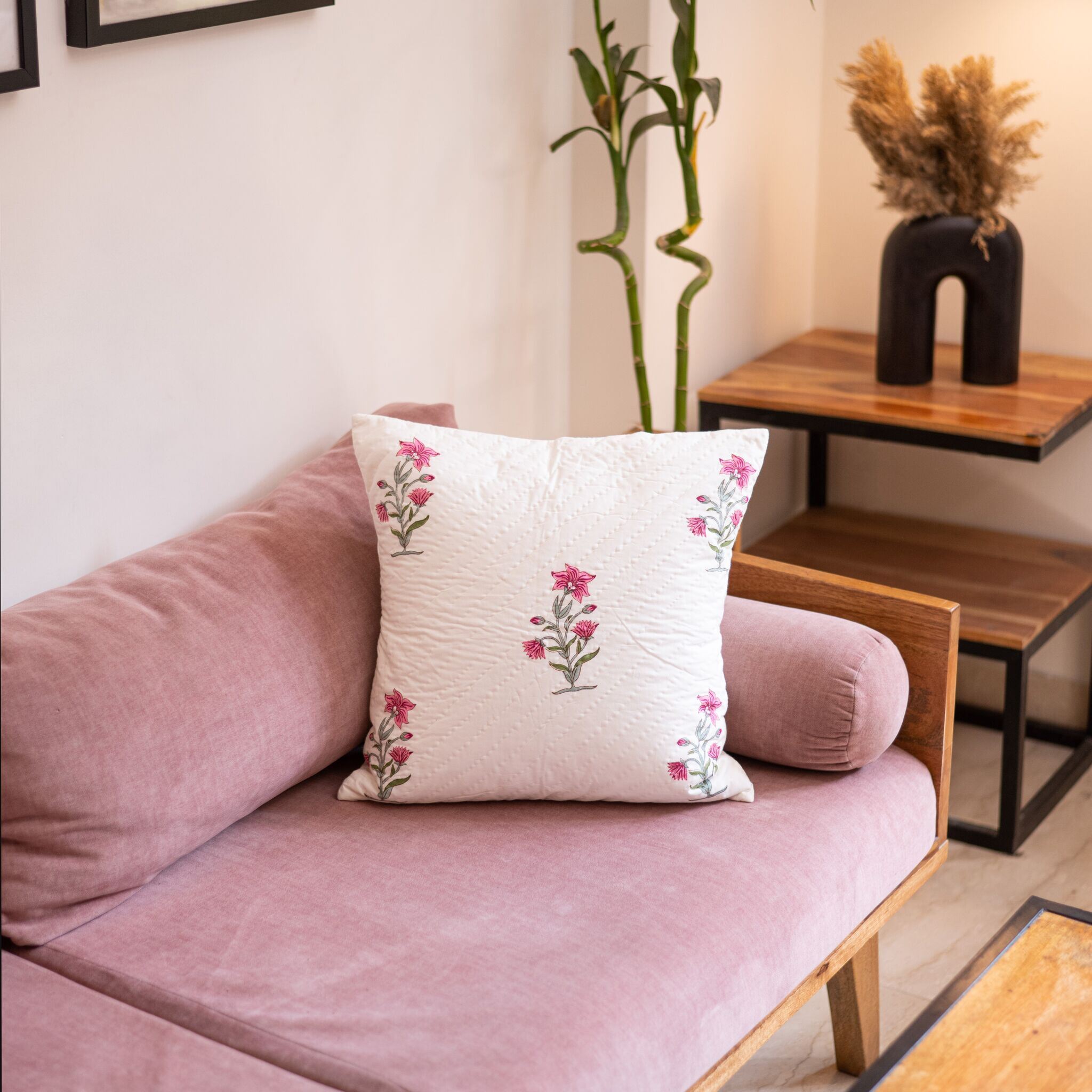 Pink Handquilted Cushion Cover