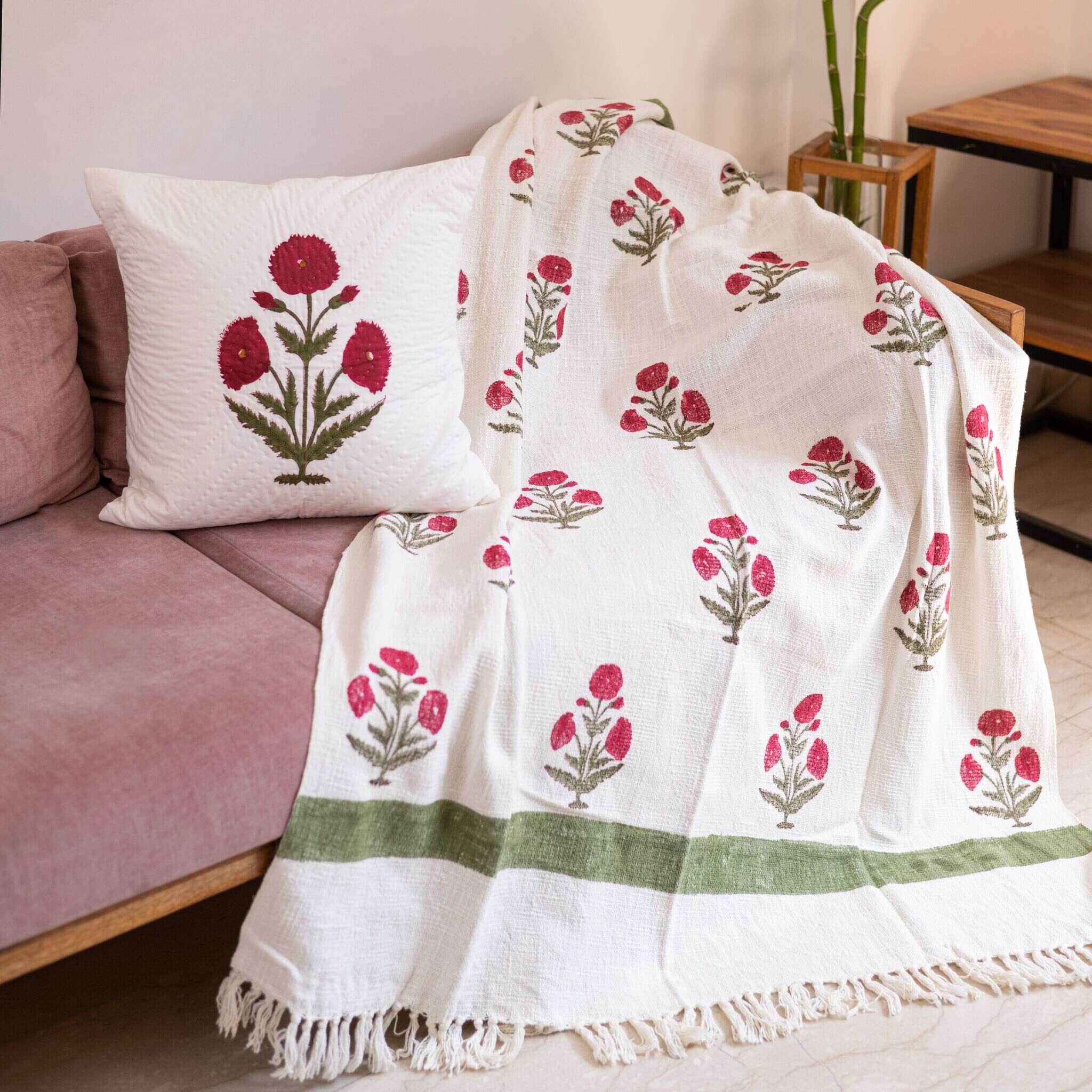 Blushing Poppies Handwoven Sofa Throw