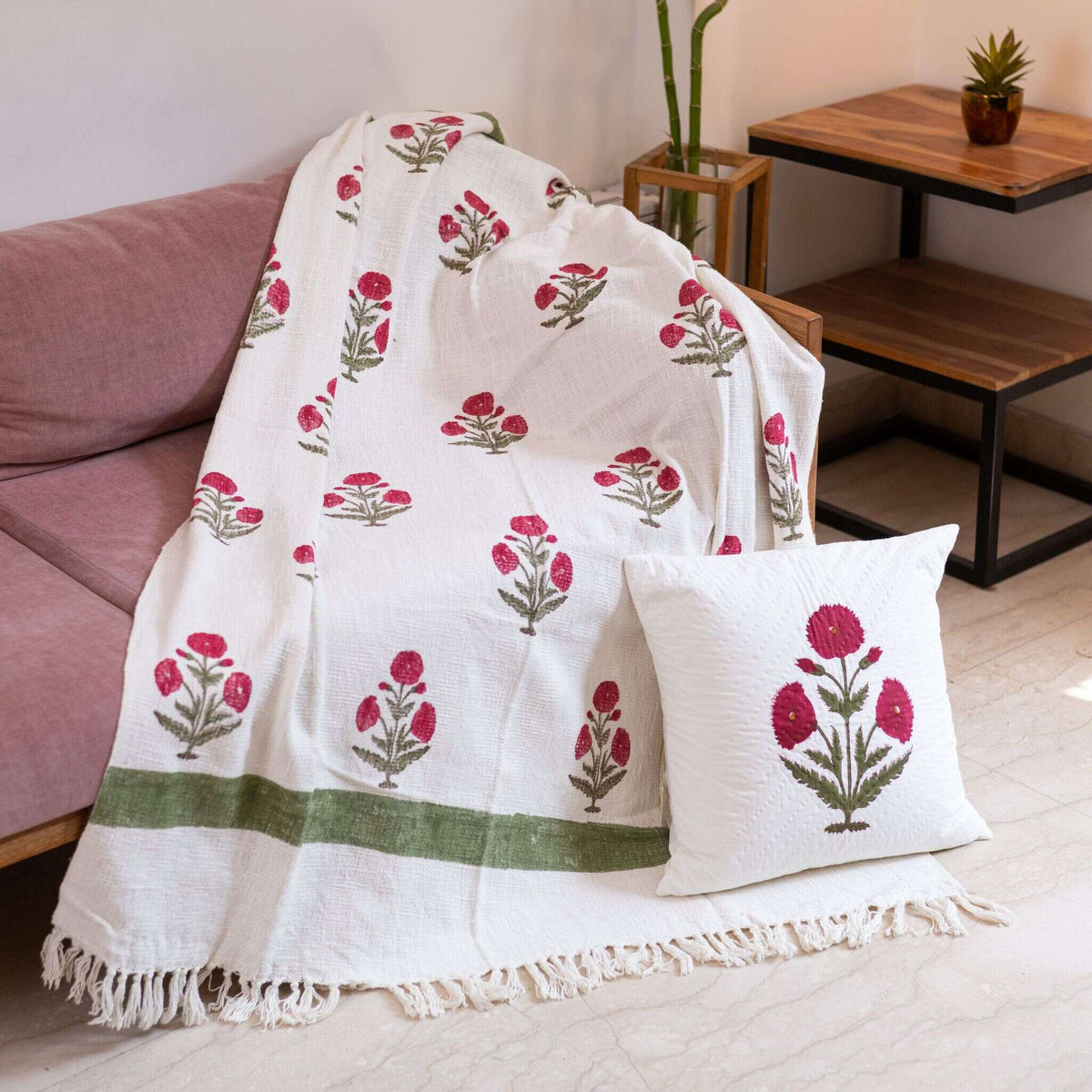 Blushing Poppies Handwoven Sofa Throw