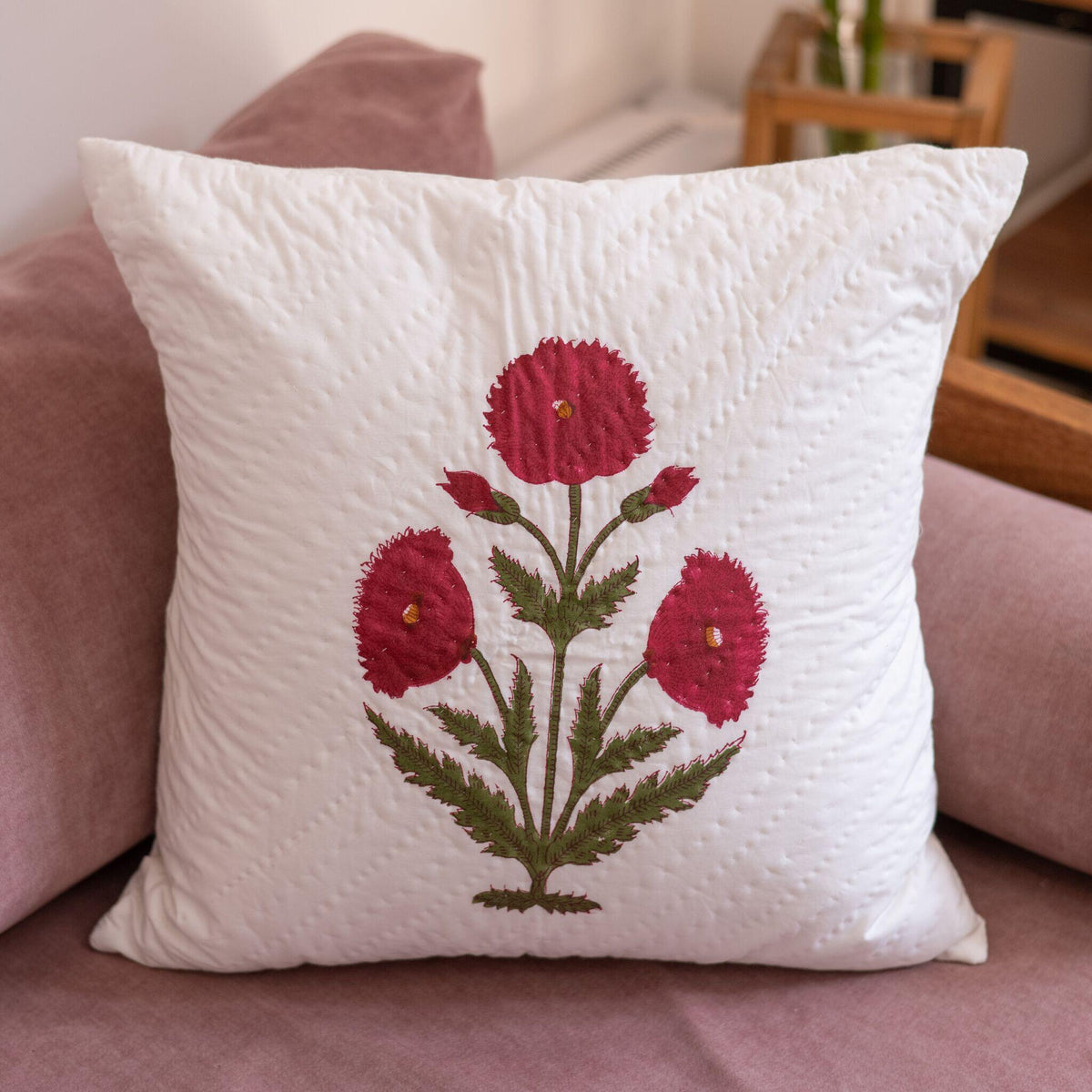 Blushing Poppies Handquilted Cushion Cover