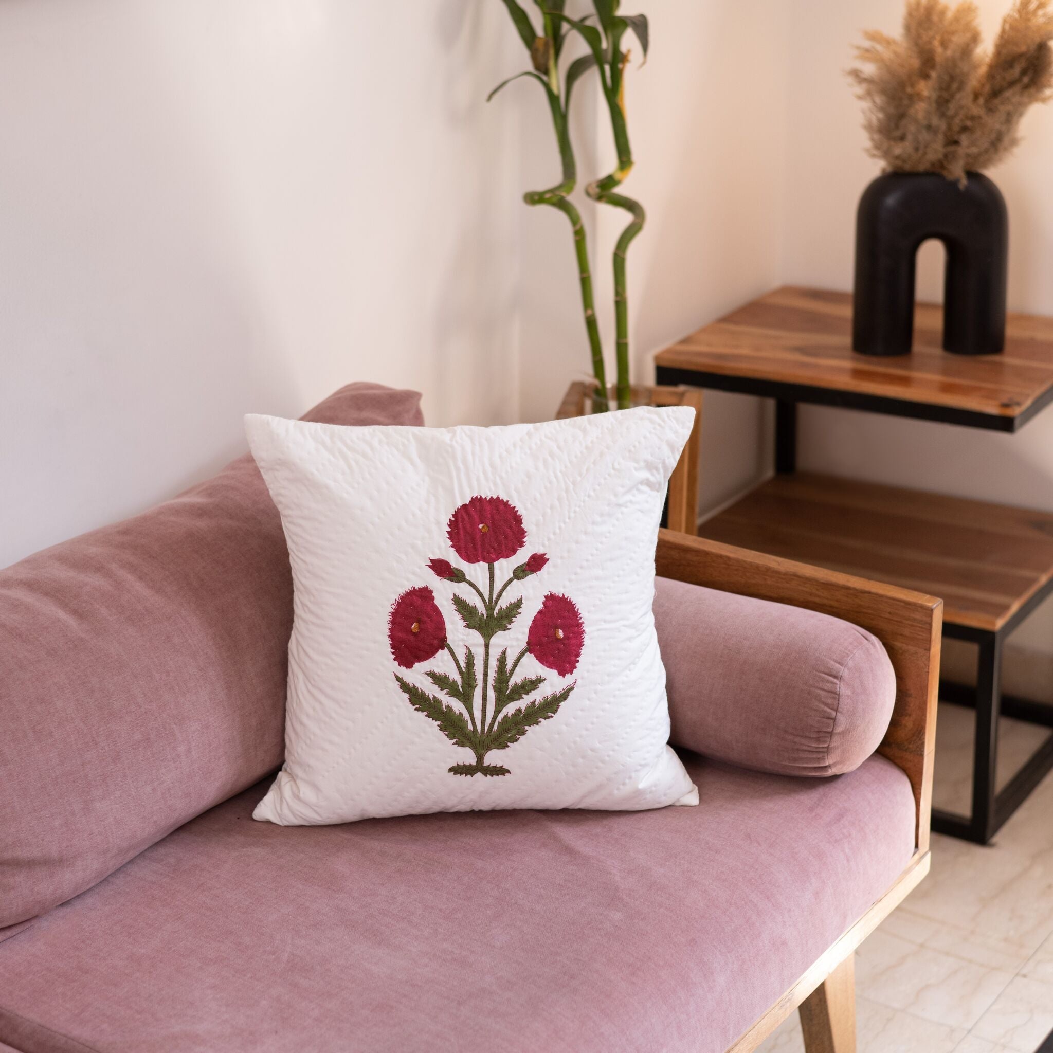 Blushing Poppies Handquilted Cushion Cover