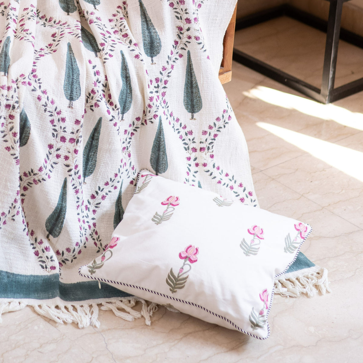 Pink Lily Reversible Cushion Cover