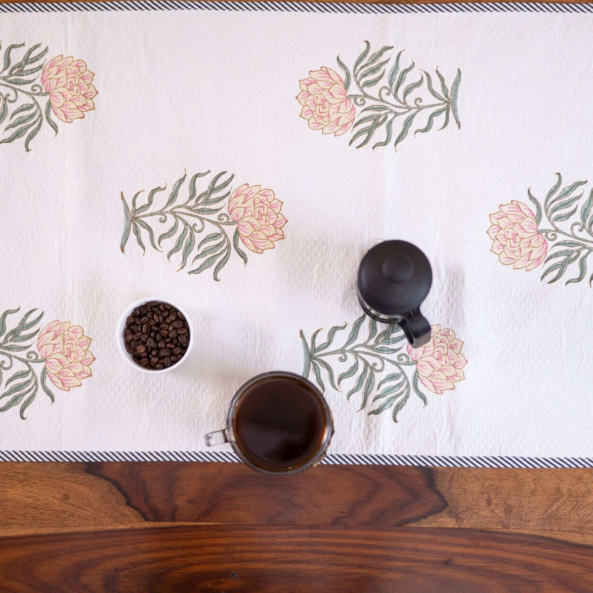 Fulwari Rose Cotton Pique / Jacquard Table Runner - for 6 Seater Dining Table