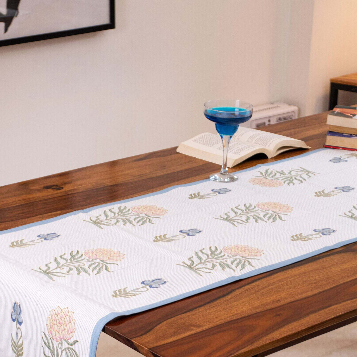 Fulwari Rose Cotton Canvas Table Runner - for 6 Seater Dining Table