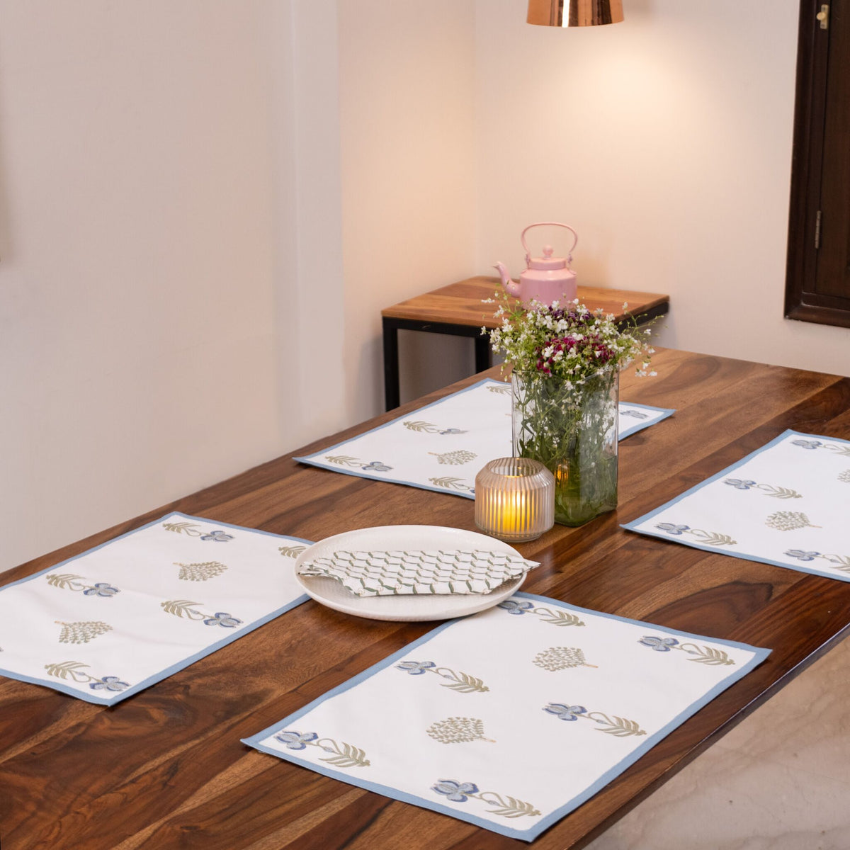 Fulwari Cotton Canvas Dining Table Mats and Napkins Set - (6+6)