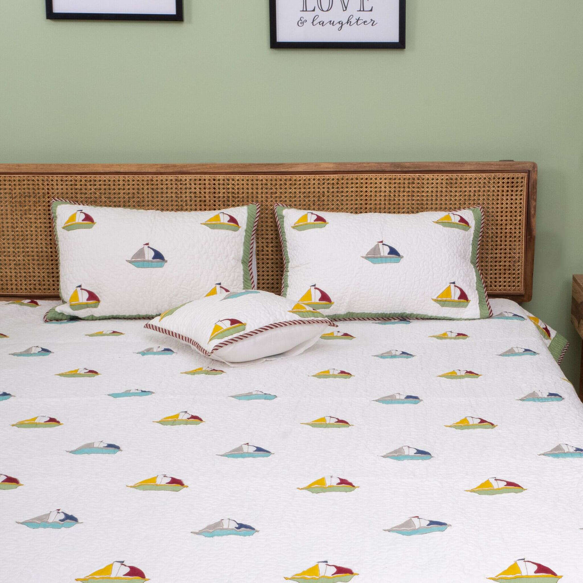 Float The Boat Reversible Quilted Bed Cover with Pillow Covers