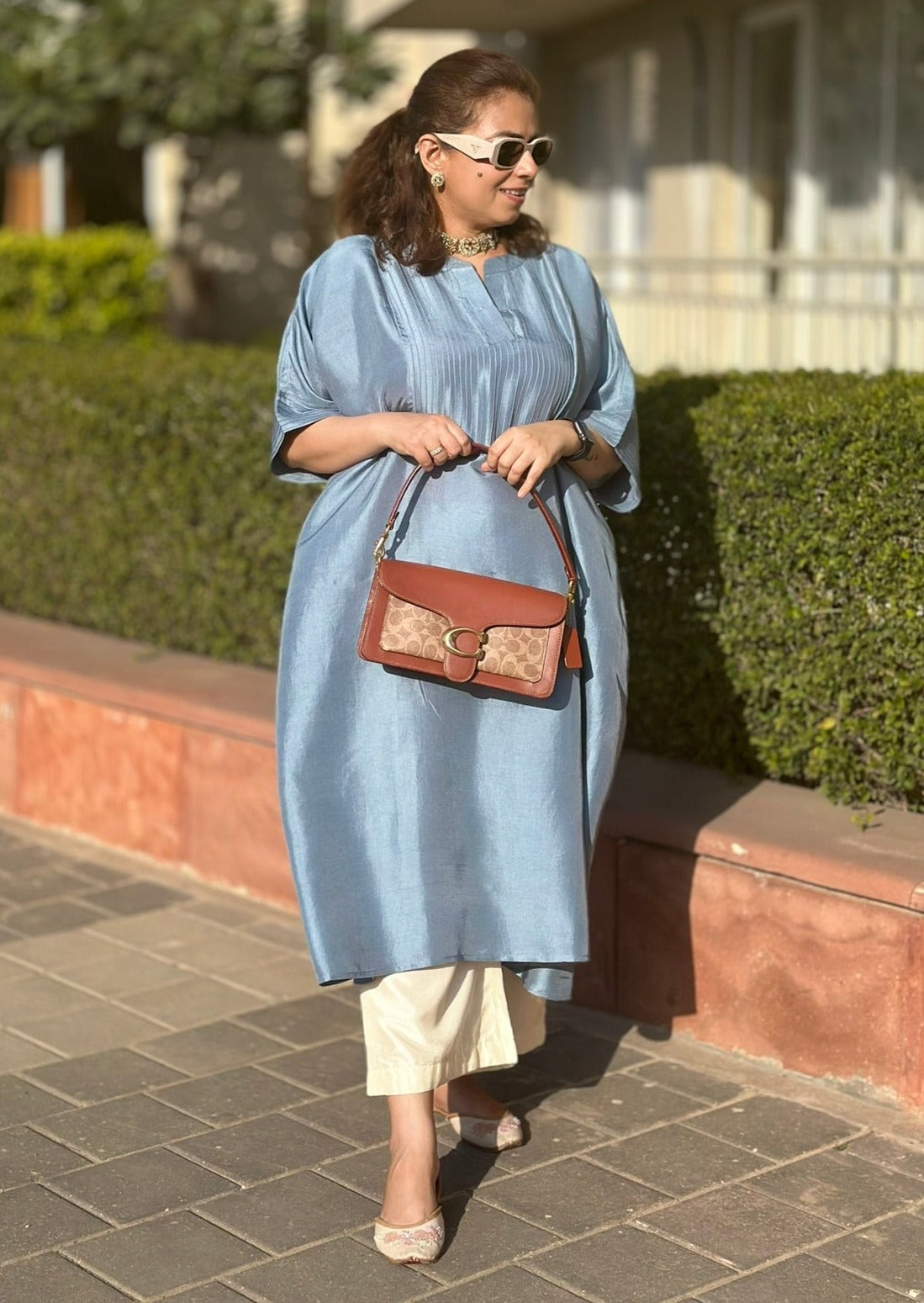 MEHER Steel Blue Pure Silk Co-ord set (Loose Fit / One Size)