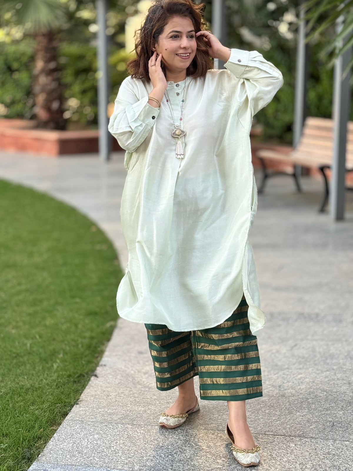 ZARIN - Mint Pure Silk Co-ord set (Loose Fit / One Size)