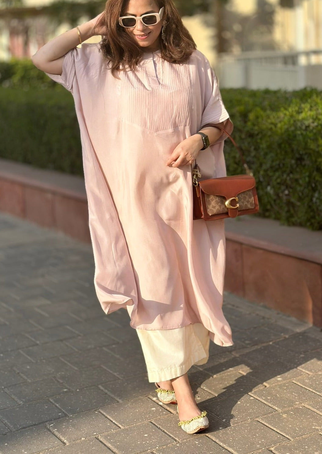 MEHER Cool Pink Pure Silk Co-ord set (Loose Fit / One Size)