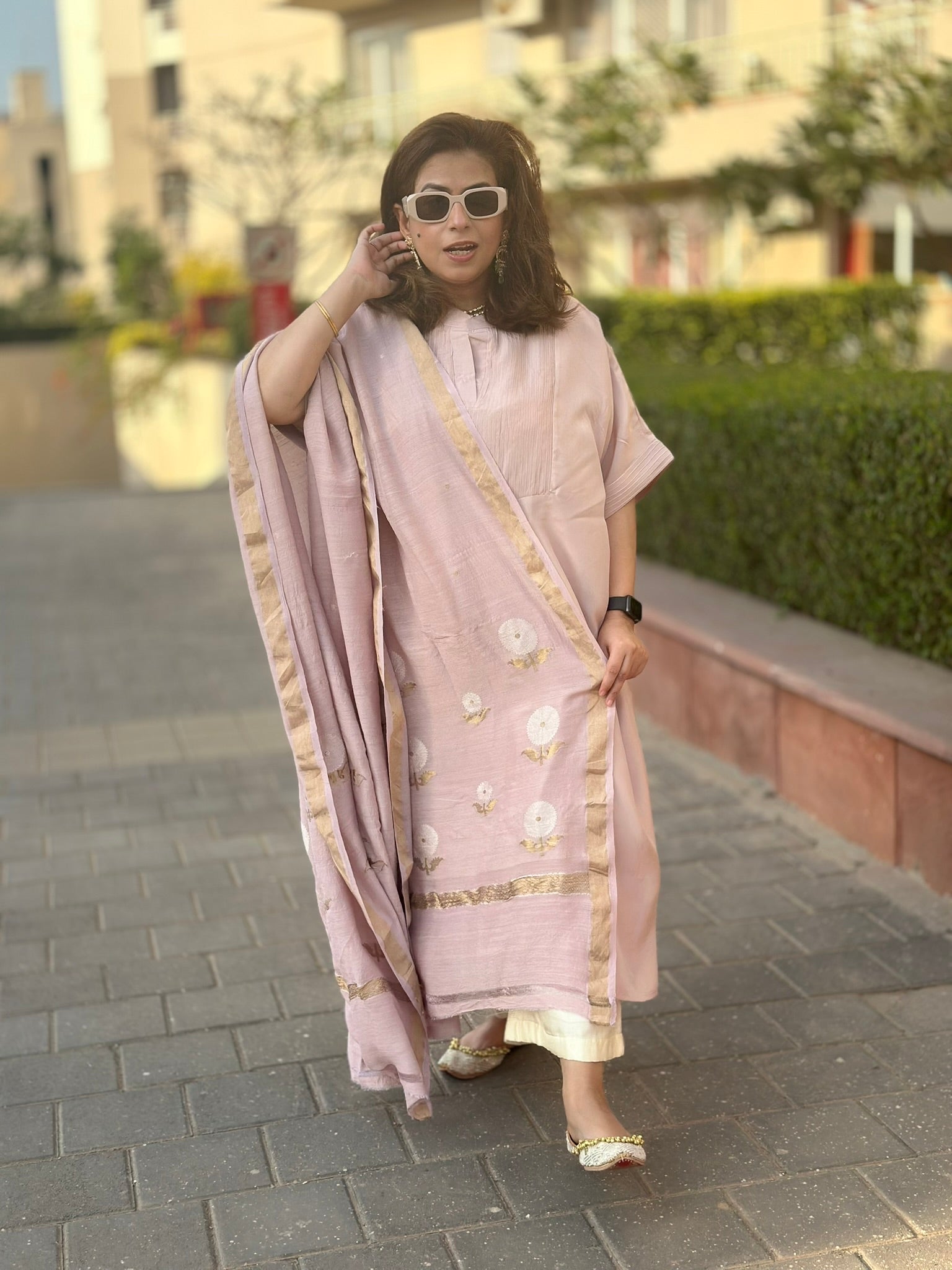 MEHER Cool Pink Pure Silk Co-ord set (Loose Fit / One Size)