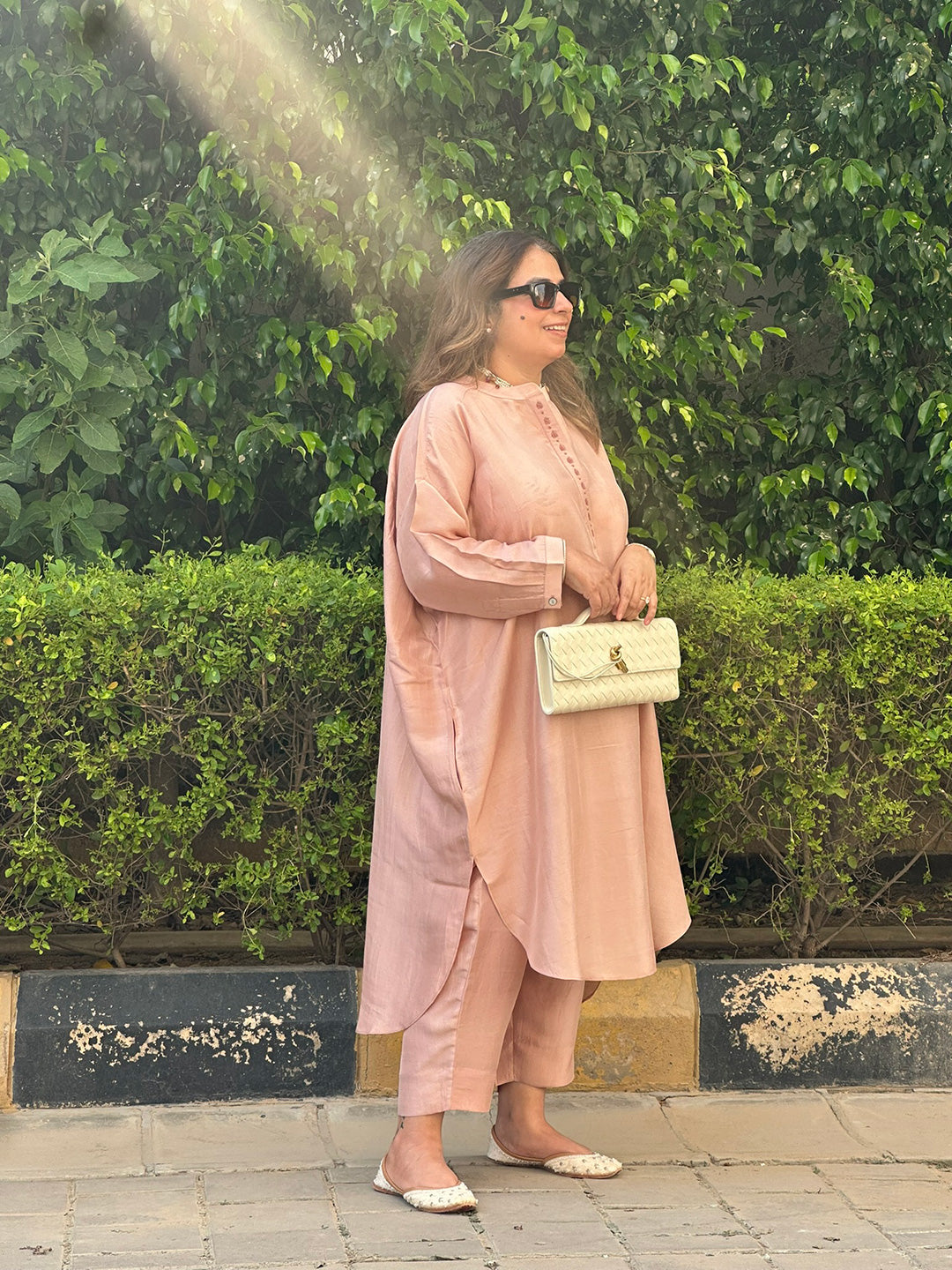 Neera - Petal Pink Silk Embroidered Kurta (Loose Fit / One Size)