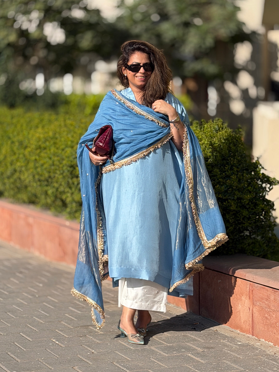 SITARA - Smokey Blue Pure Silk Co-ord set (Loose Fit / One Size)