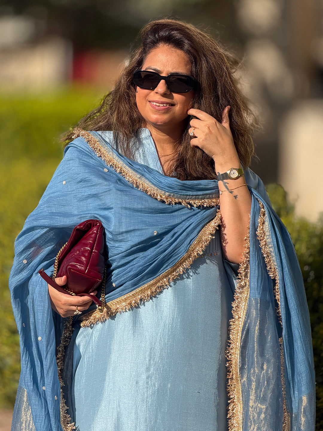 SITARA - Smokey Blue Pure Silk Co-ord set (Loose Fit / One Size)