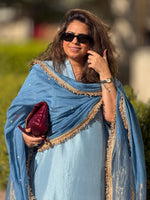 SITARA - Smokey Blue Pure Silk Co-ord set (Loose Fit / One Size)