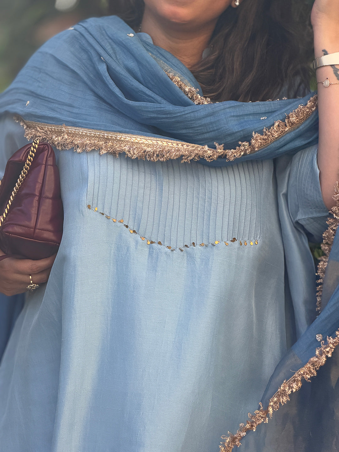 SITARA - Smokey Blue Pure Silk Co-ord set (Loose Fit / One Size)