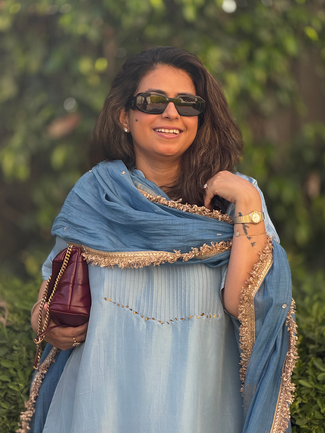 SITARA - Smokey Blue Pure Silk Co-ord set (Loose Fit / One Size)