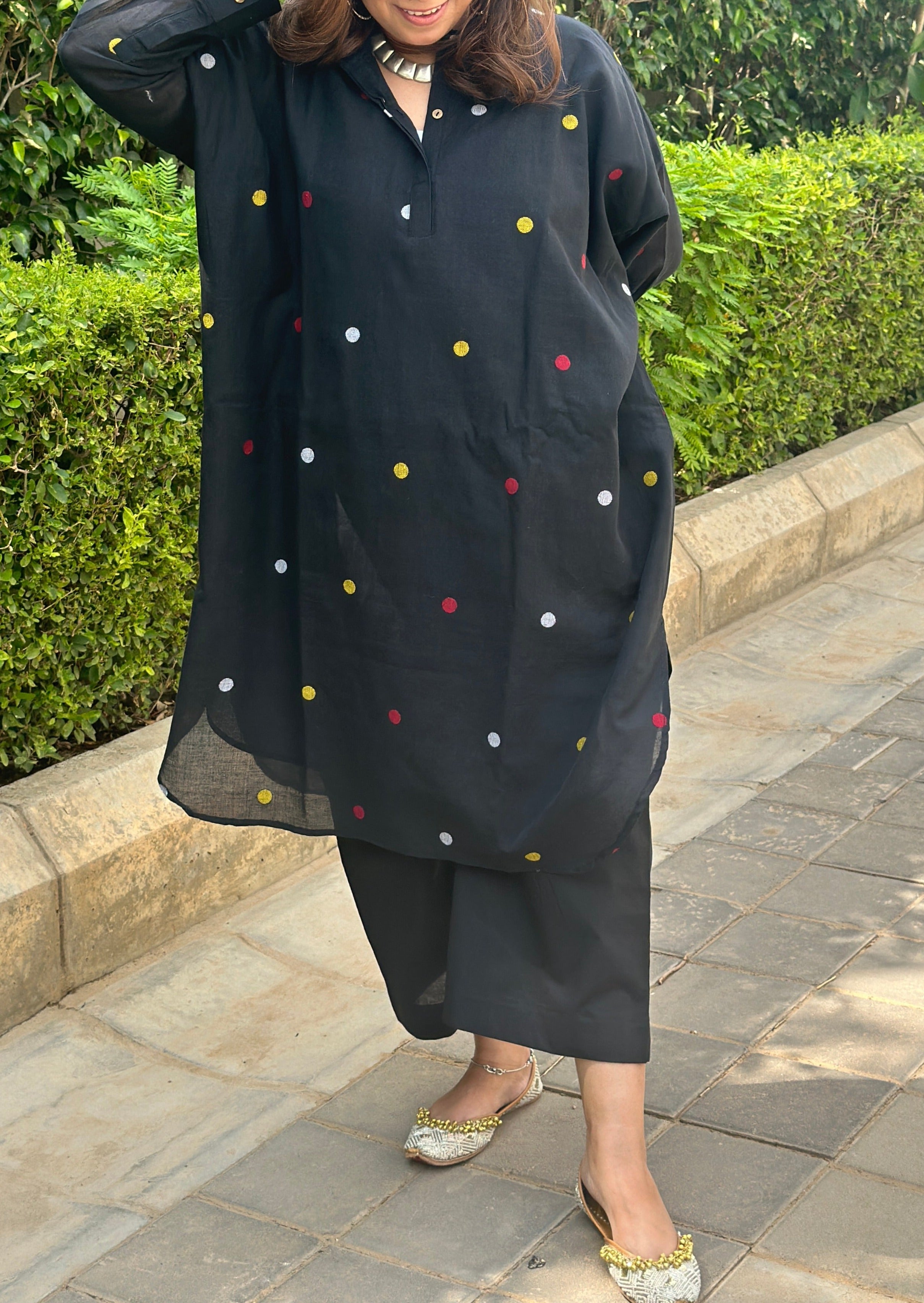 Comfy Cotton Kurta Set (Loose Fit / One Size) - Black