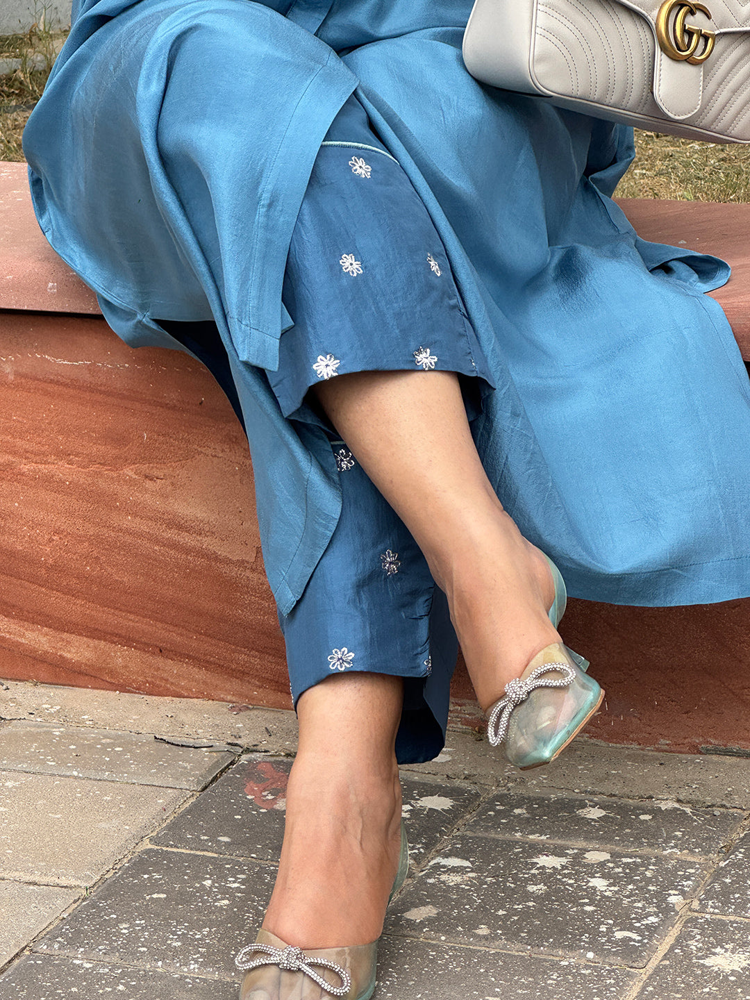 SEHAR - Sage Blue Pure Silk Kurta / Kurta Set