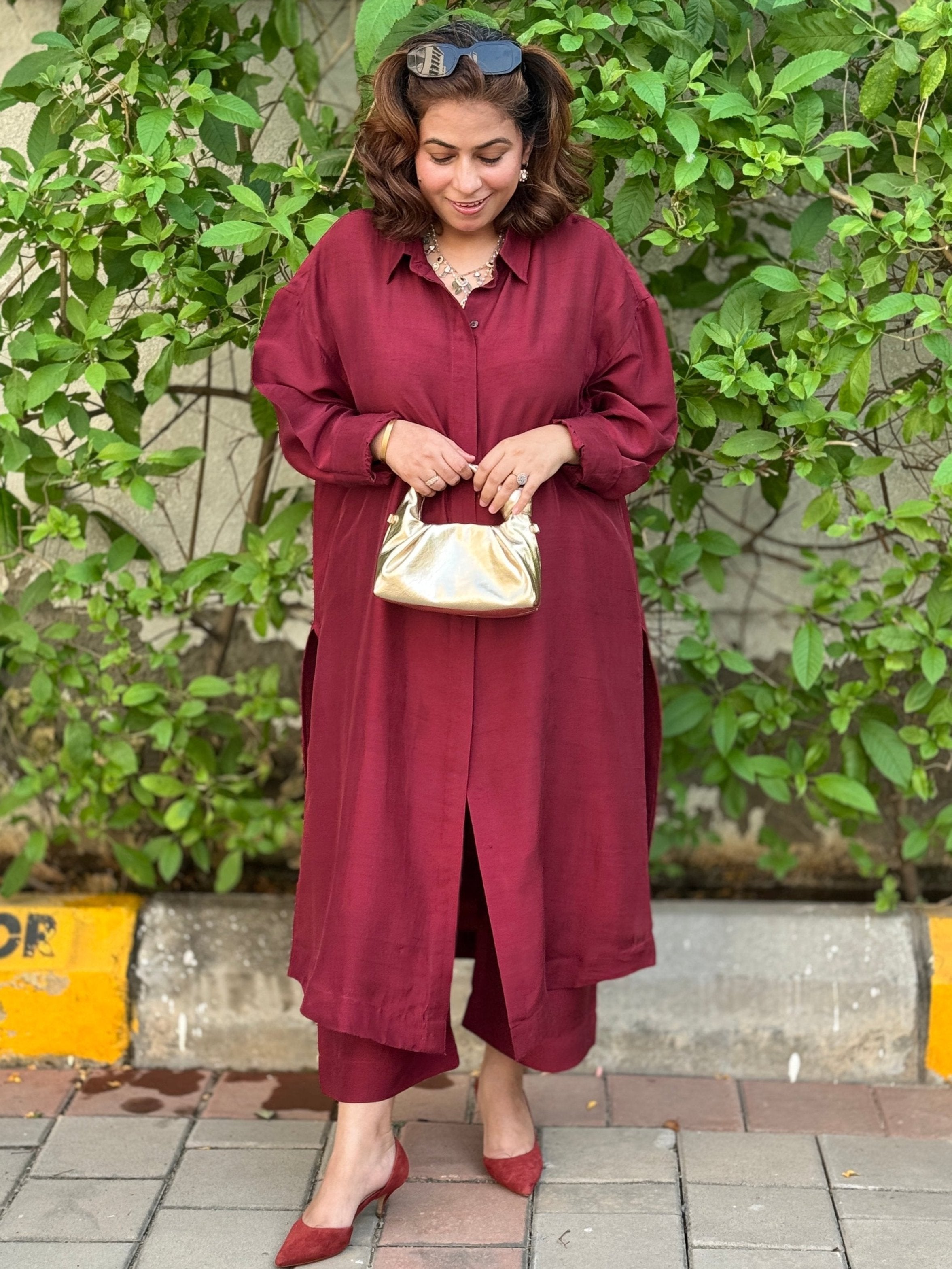 MAAYA -  Burgundy Silk Co-ord set (Loose Fit)