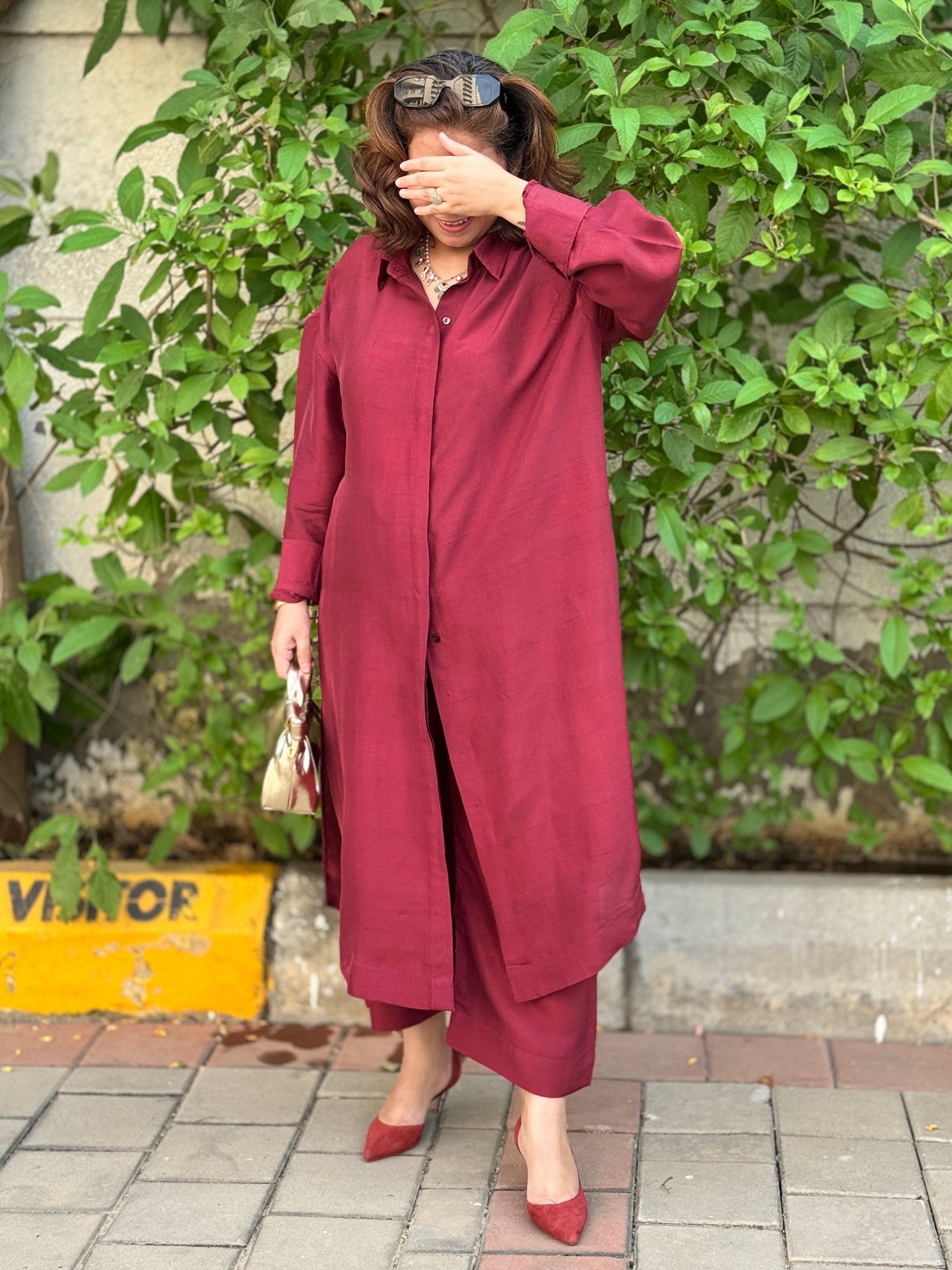 MAAYA -  Burgundy Silk Co-ord set (Loose Fit)