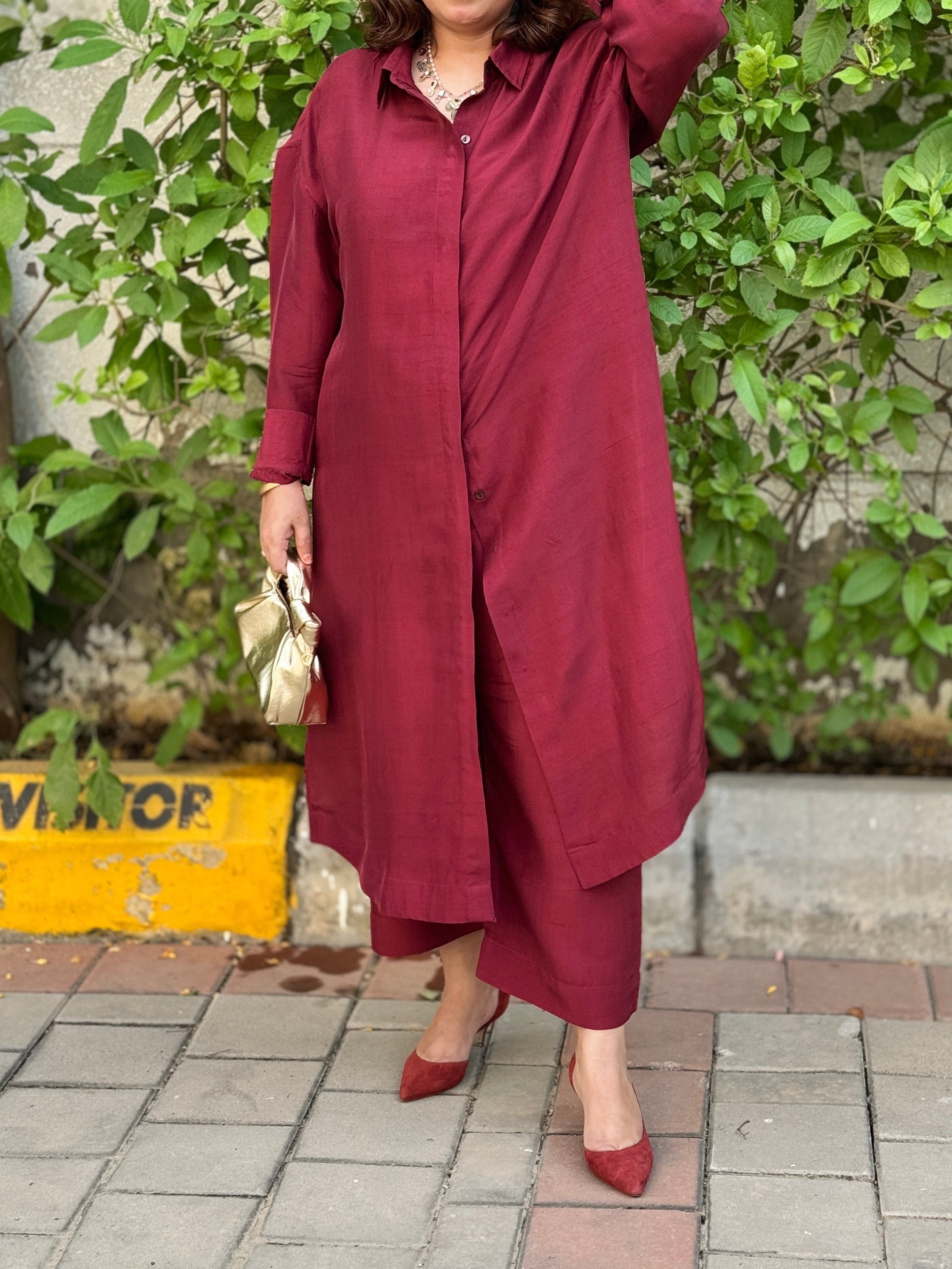 MAAYA -  Burgundy Silk Co-ord set (Loose Fit)