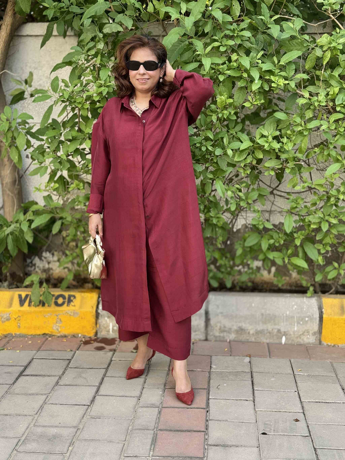 MAAYA -Burgundy Silk Co-ord set (Loose Fit)