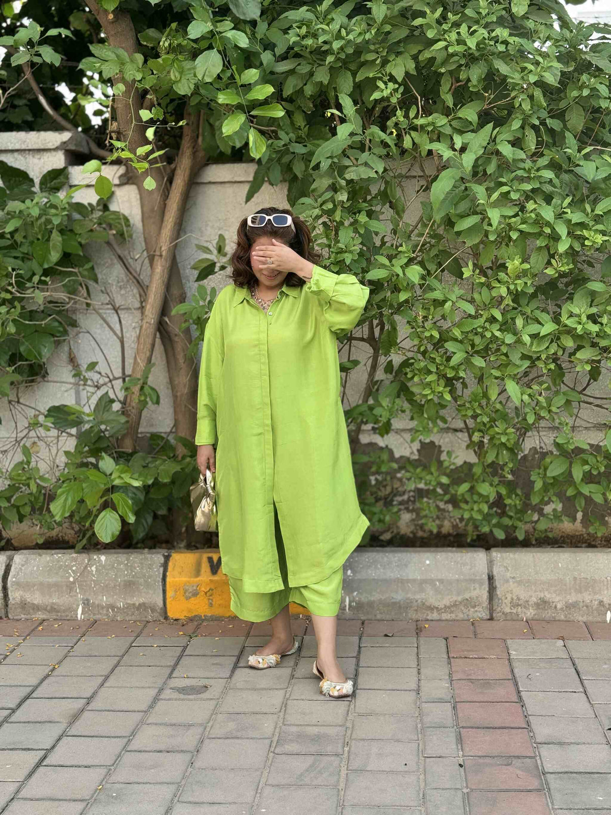 MAAYA -Neon Green Silk Co-ord set (Loose Fit)