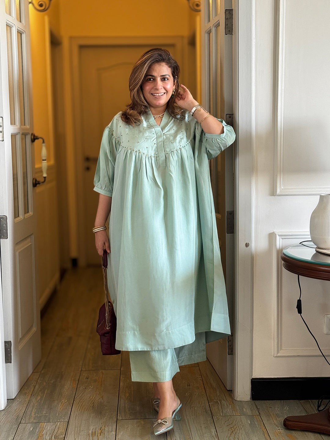 KALASH - Pista Pure Silk Kurta set (Loose Fit / One Size)