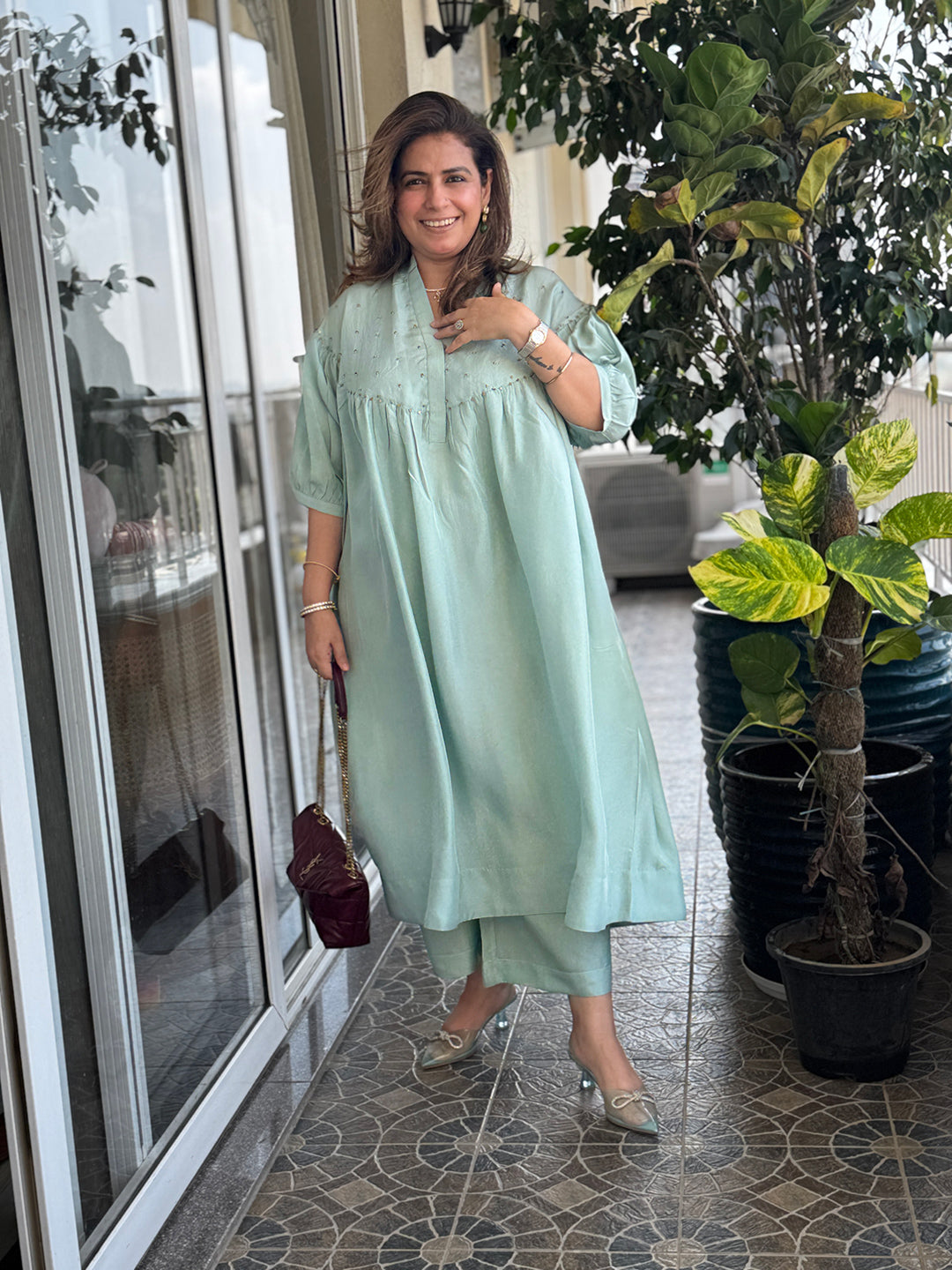 KALASH - Pista Pure Silk Kurta set (Loose Fit / One Size)