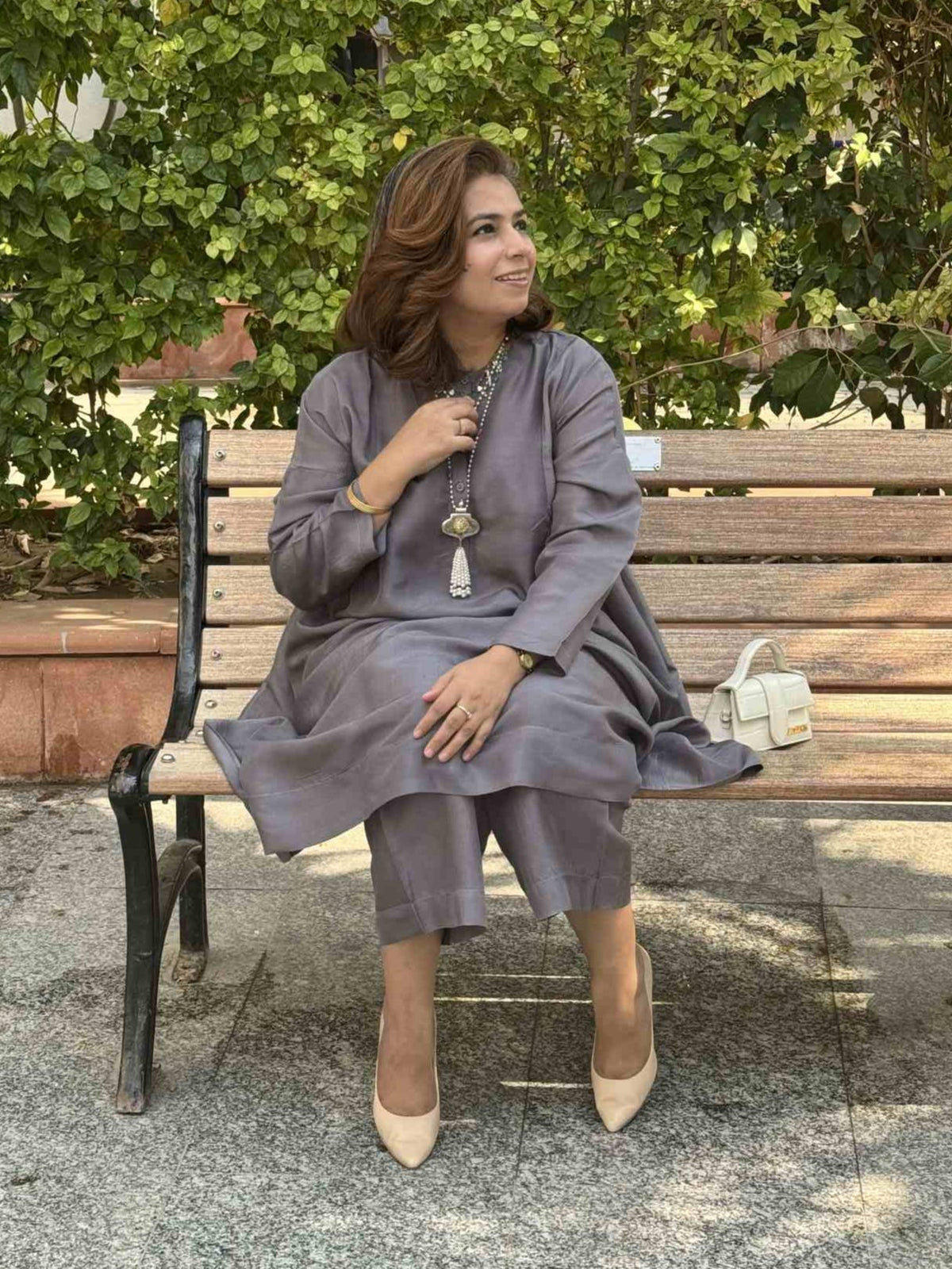 Meera - Slate Grey Pure Silk Kurta / Suit set