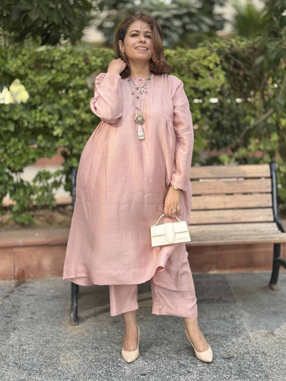 Meera - Dusty Pink Pure Silk Kurta Set