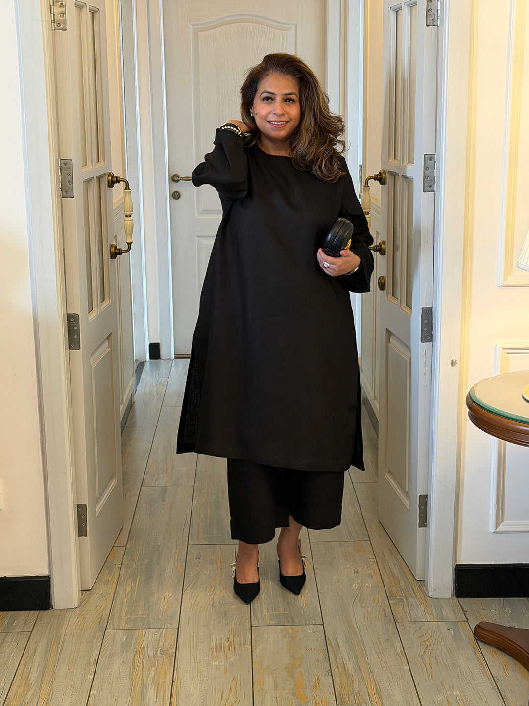Navya - Black Pure Linen Kurta Set