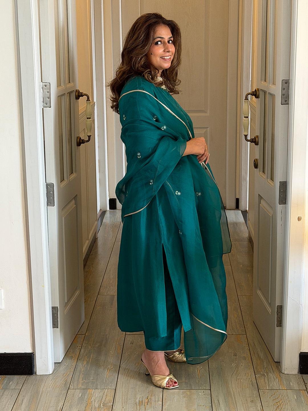 NEERA - Teal Green Silk Kurta Set