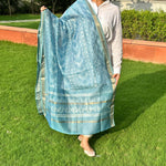 Sky Blue Bandhej Cotsilk Handblock 2 Piece Suit - Embrace Festive Elegance and Timeless Artistry